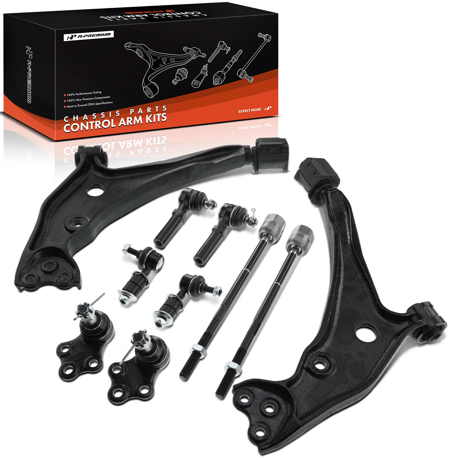 10 Pcs Front Control Arm with Ball Joint & Sway Bar Link & Tie Rod End