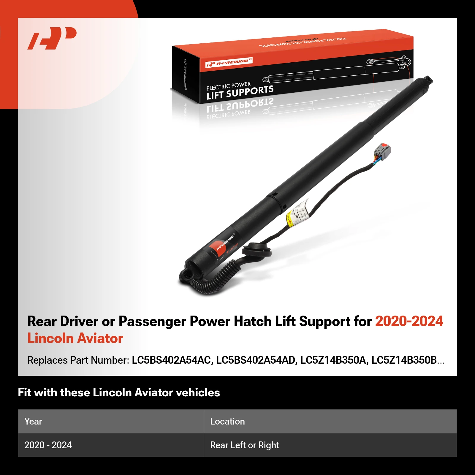 Rear Driver or Passenger Power Hatch Lift Support for 2020-2024 Lincoln Aviator