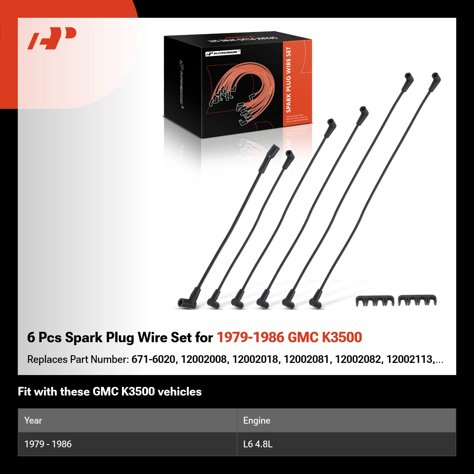 6 Pcs Spark Plug Wire Set for 1979-1986 GMC K3500