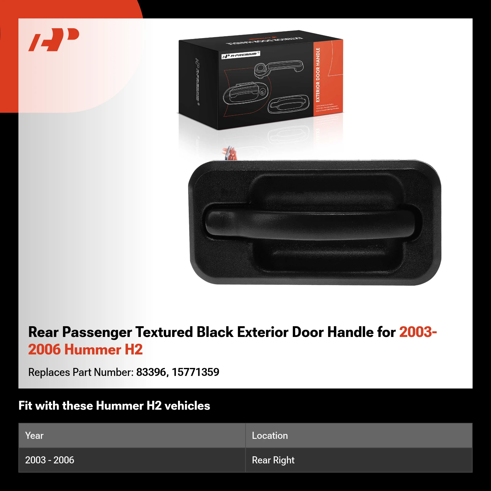 Rear Passenger Textured Black Exterior Door Handle for 2003-2006 Hummer H2