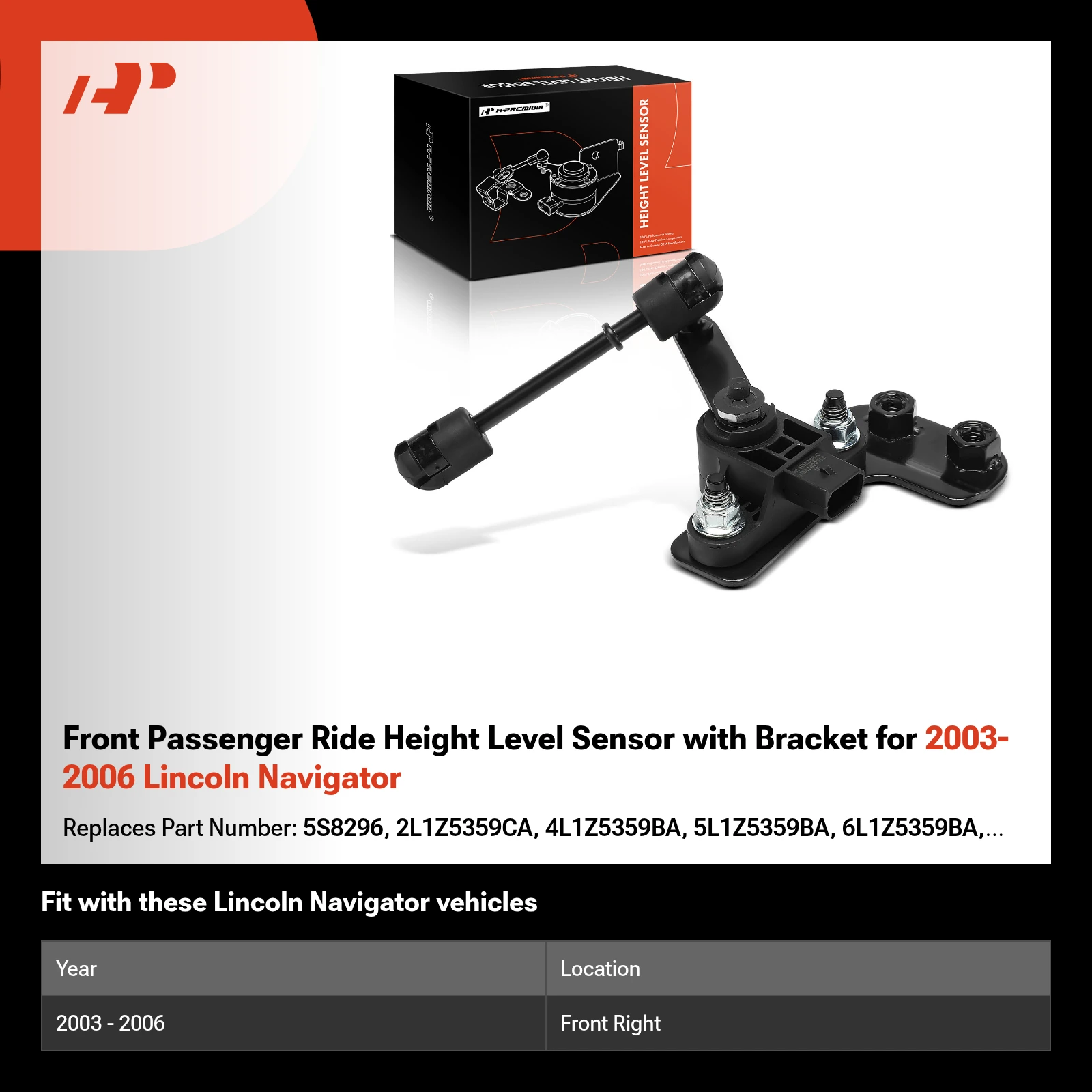 Front Passenger Ride Height Level Sensor with Bracket for 2003-2006 Lincoln Navigator