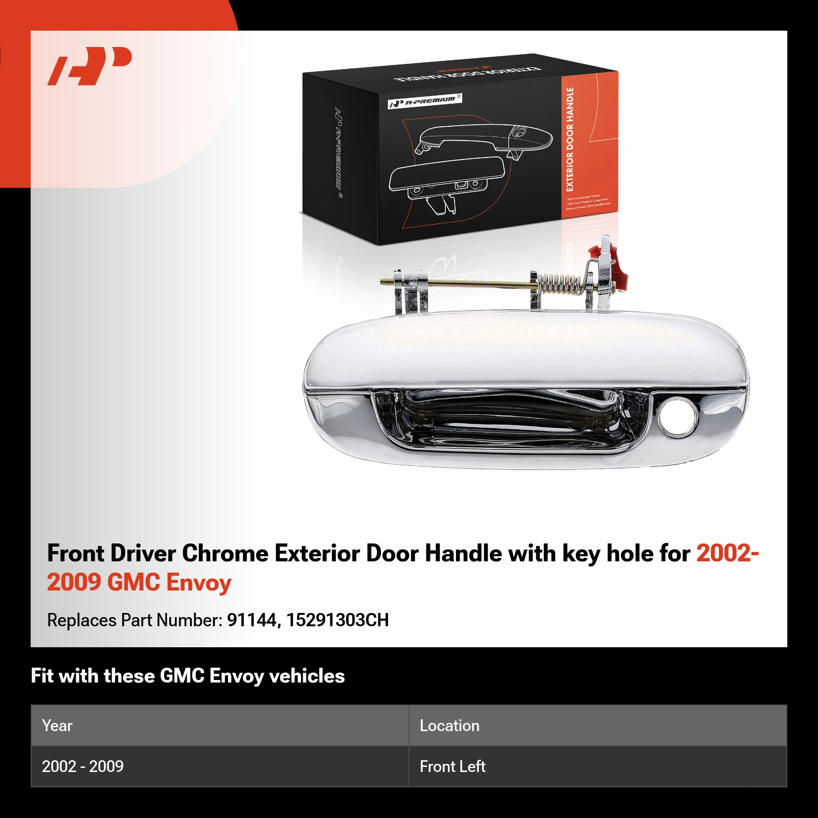 Front Driver Chrome Exterior Door Handle with key hole for 2002-2009 GMC Envoy