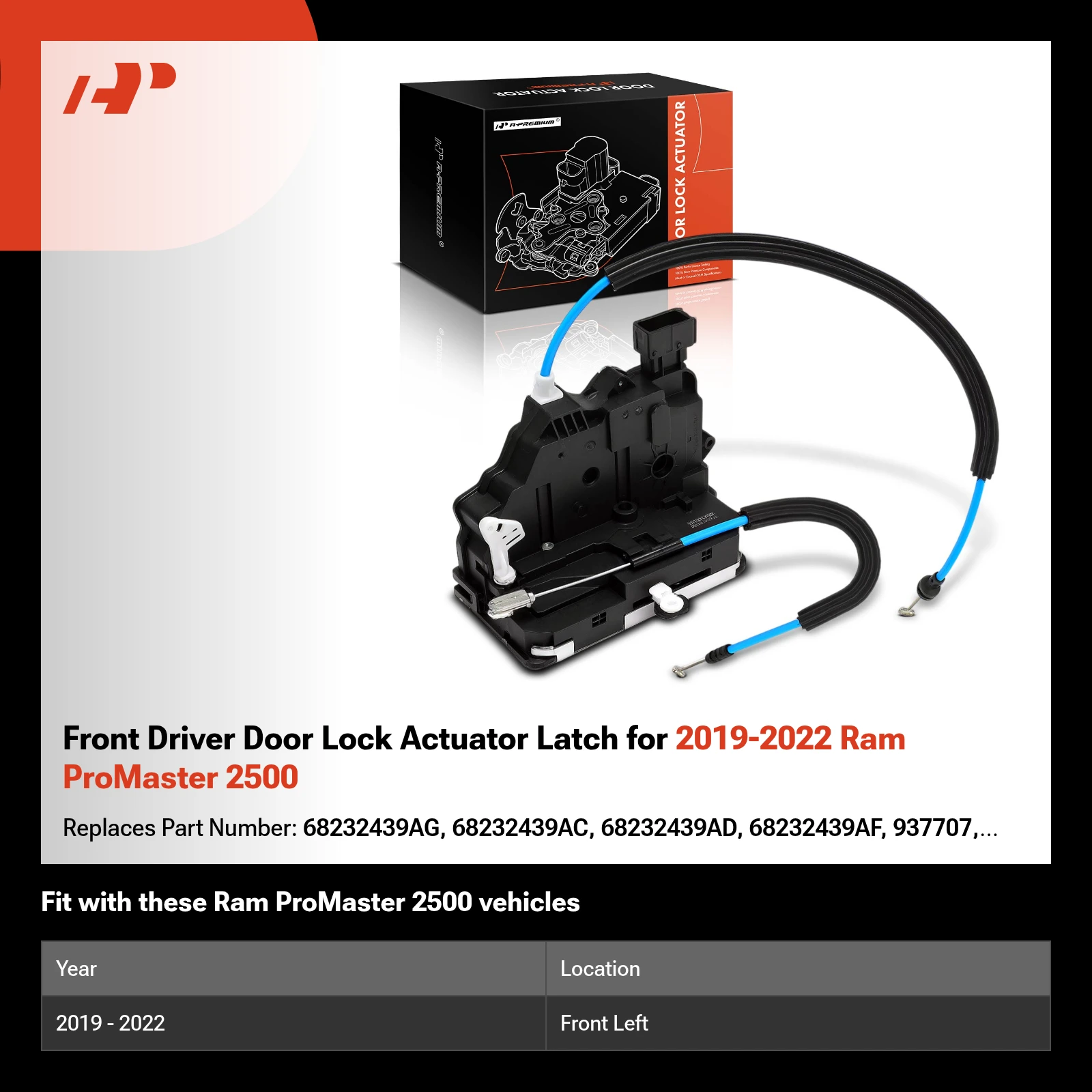 Front Driver Door Lock Actuator Latch for 2019-2022 Ram ProMaster 2500