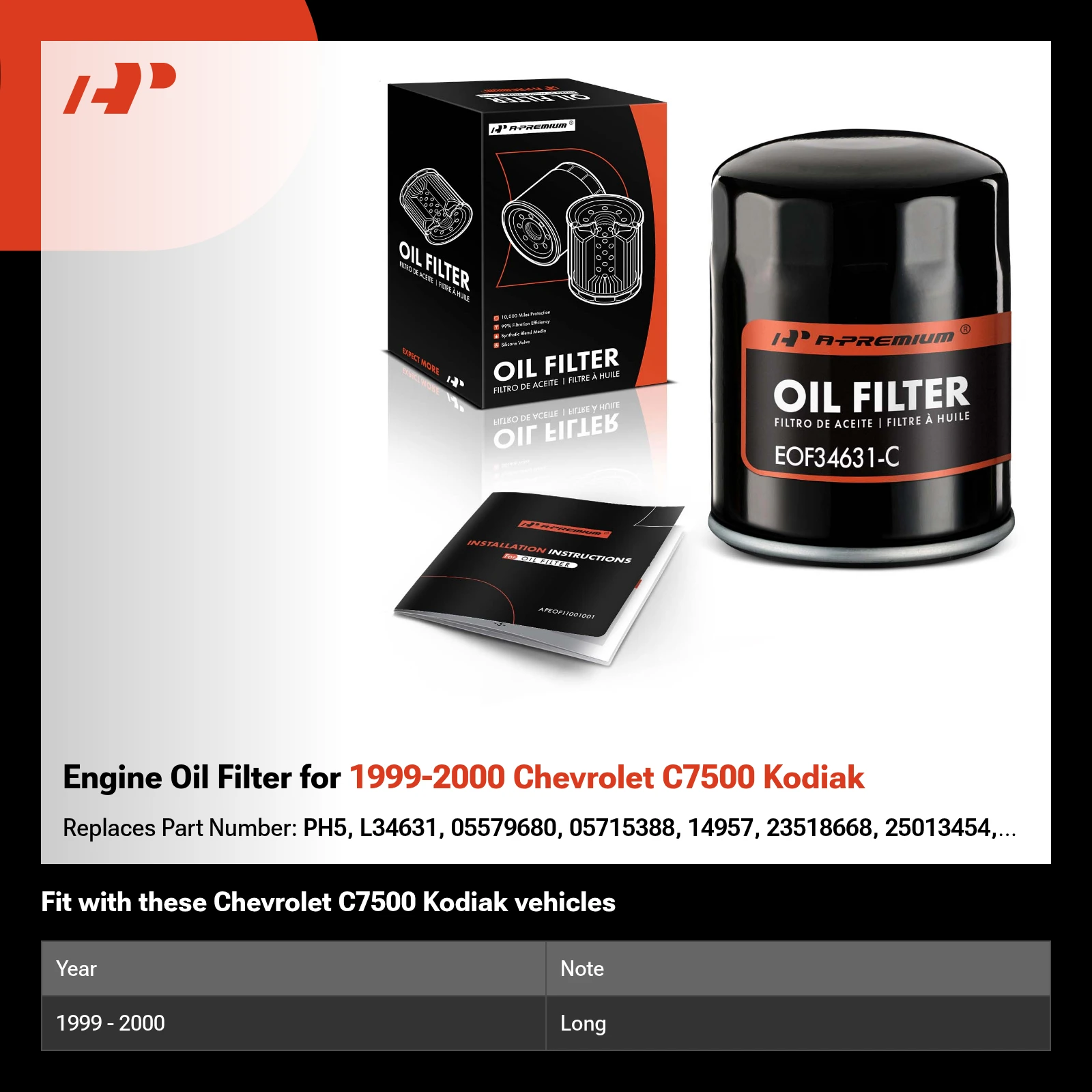 Engine Oil Filter for 1999-2000 Chevrolet C7500 Kodiak