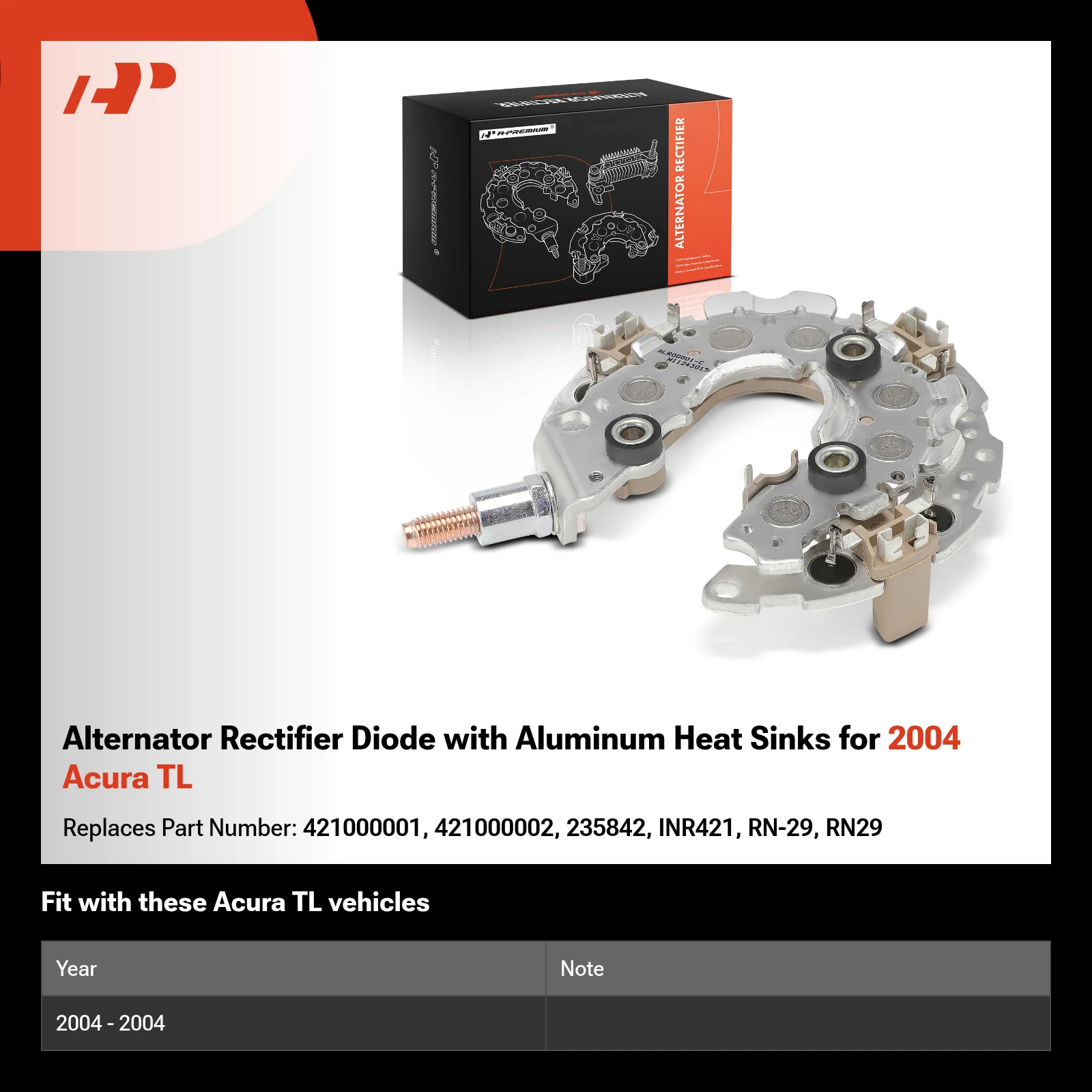 Alternator Rectifier Diode with Aluminum Heat Sinks for 2004 Acura TL