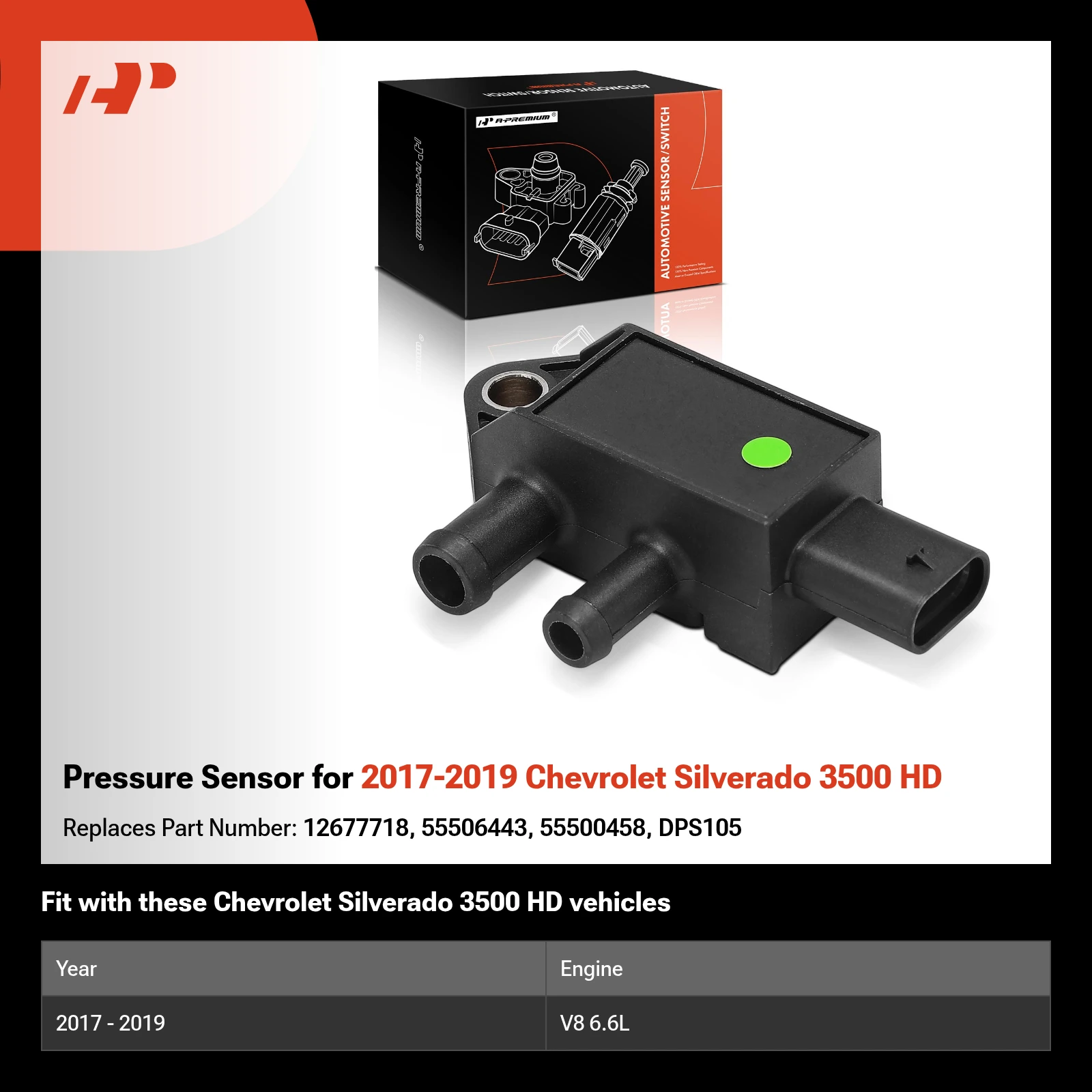 Pressure Sensor for 2017-2019 Chevrolet Silverado 3500 HD