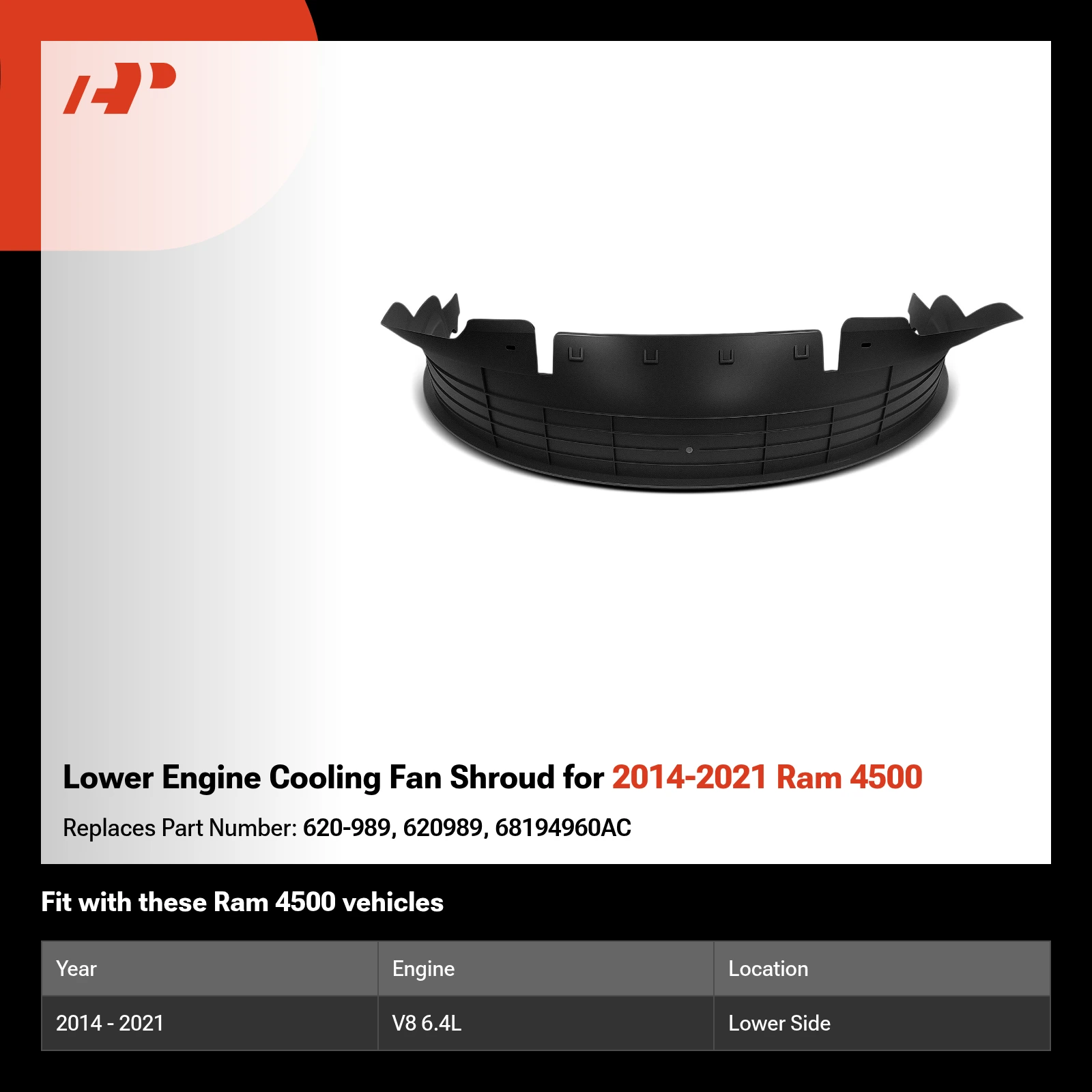 Lower Engine Cooling Fan Shroud for 2014-2021 Ram 4500