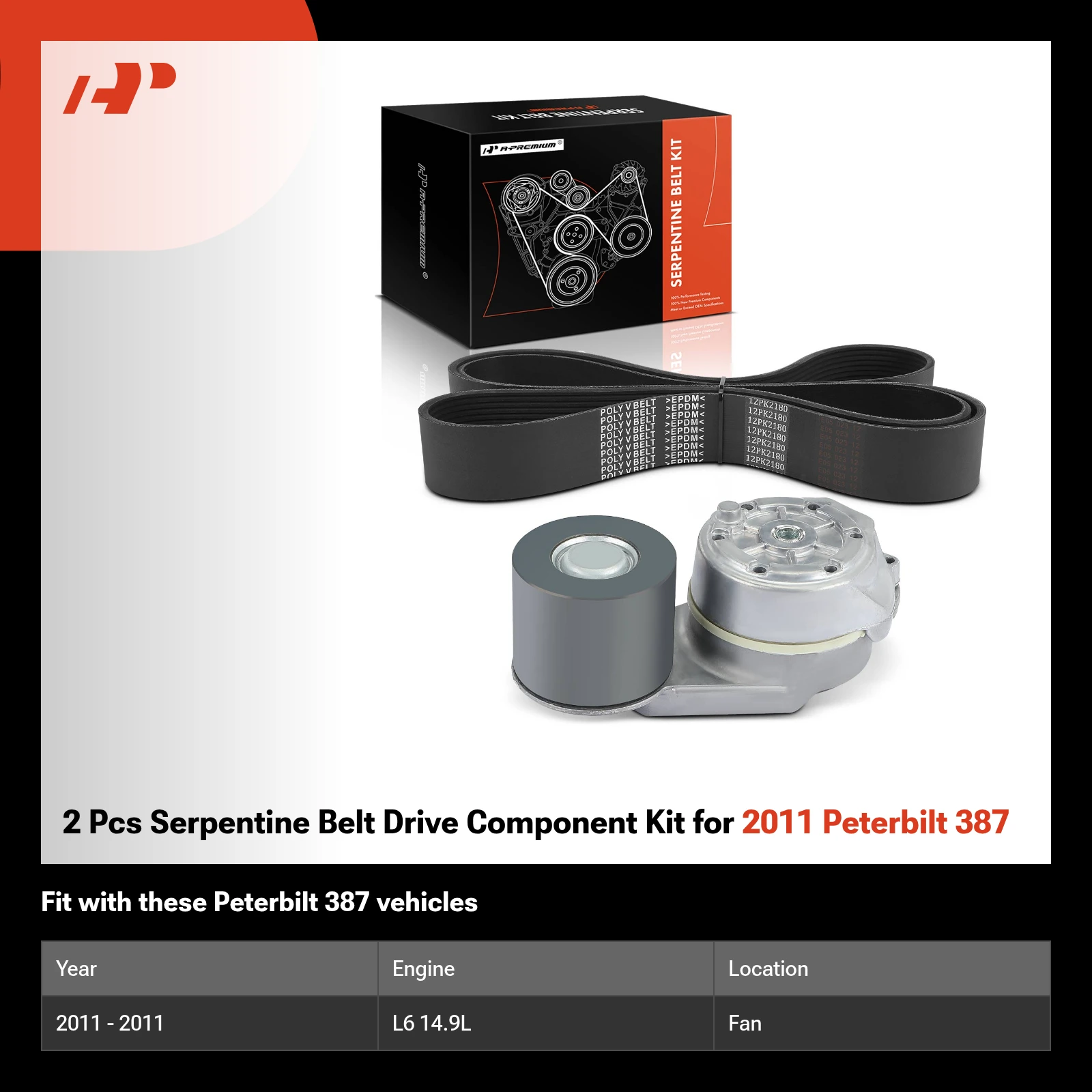 2 Pcs Serpentine Belt Drive Component Kit for 2011 Peterbilt 387