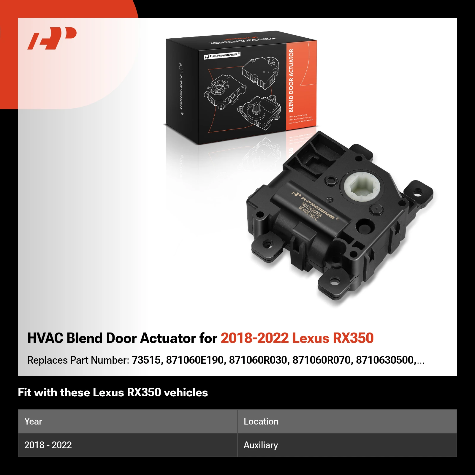 HVAC Blend Door Actuator for 2018-2022 Lexus RX350