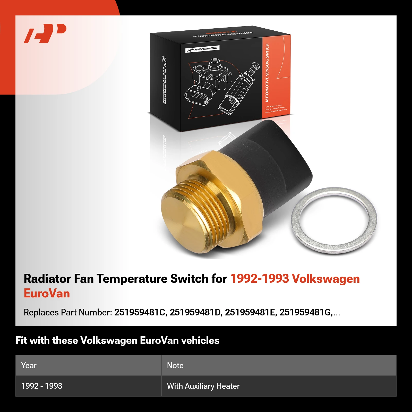 Radiator Fan Temperature Switch for 1992-1993 Volkswagen EuroVan