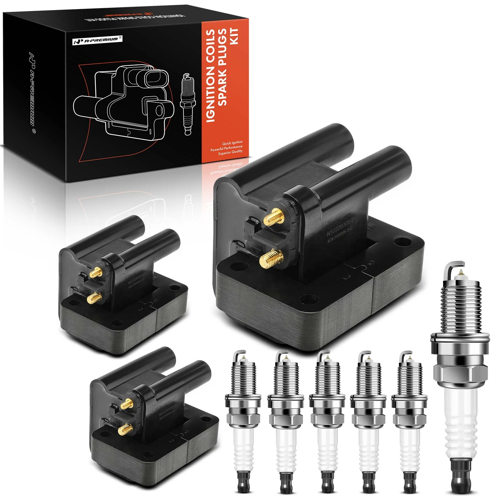 Ignition Coil and Spark Plug Kit Set of 9 Iridium Series, 2-Screw Terminal A-Premium APIC0811