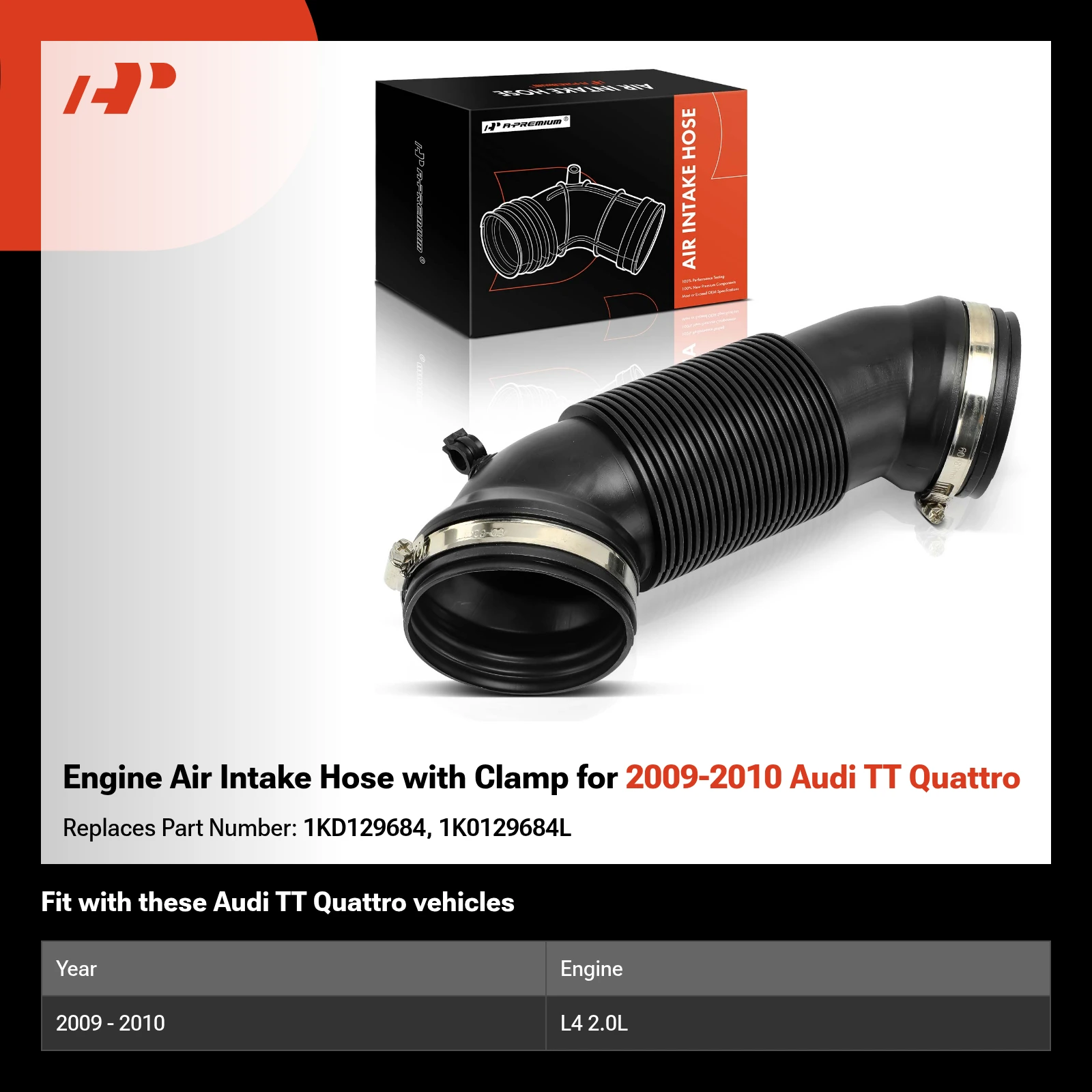 Engine Air Intake Hose with Clamp for 2009-2010 Audi TT Quattro