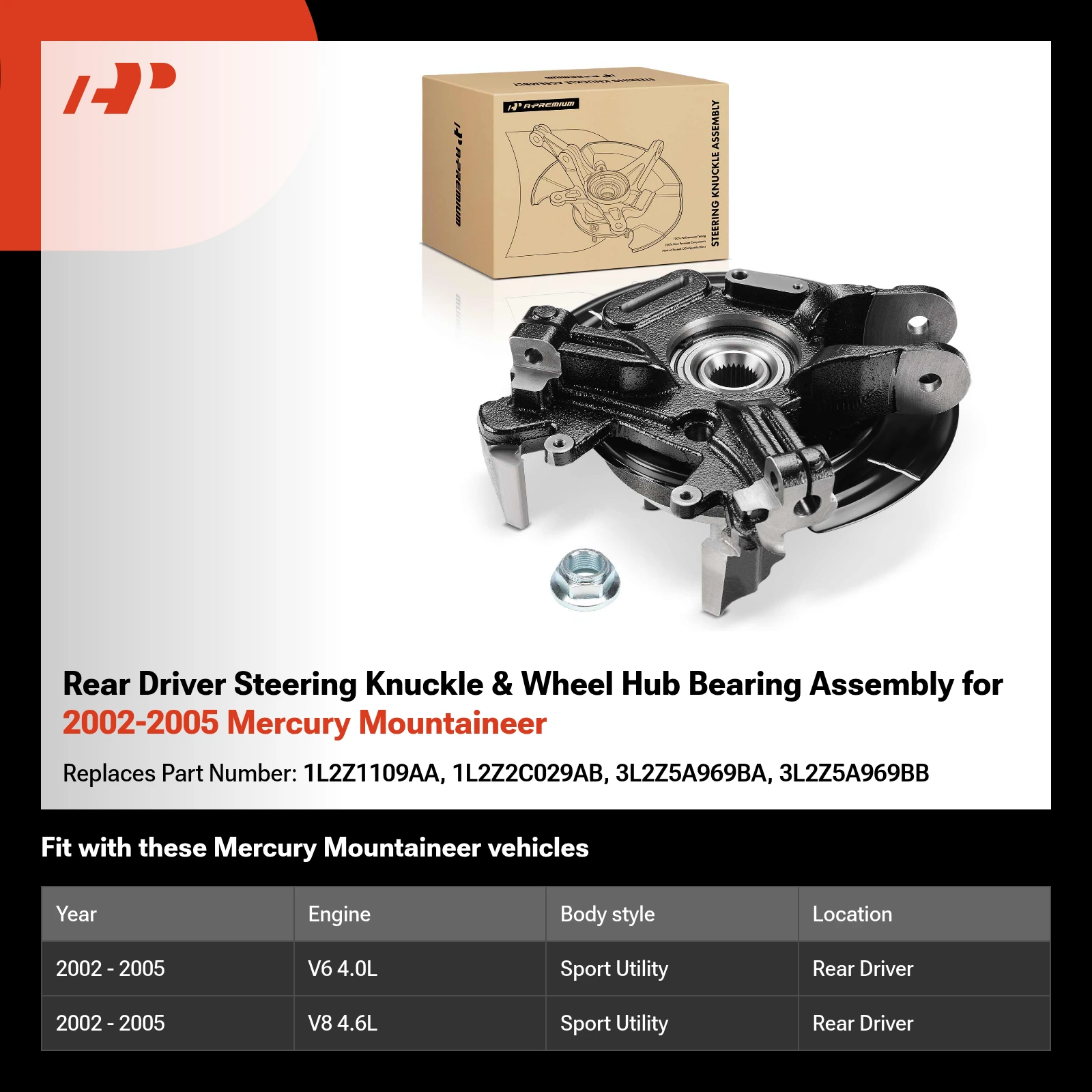 Rear Driver Steering Knuckle & Wheel Hub Bearing Assembly for 2002-2005 Mercury Mountaineer