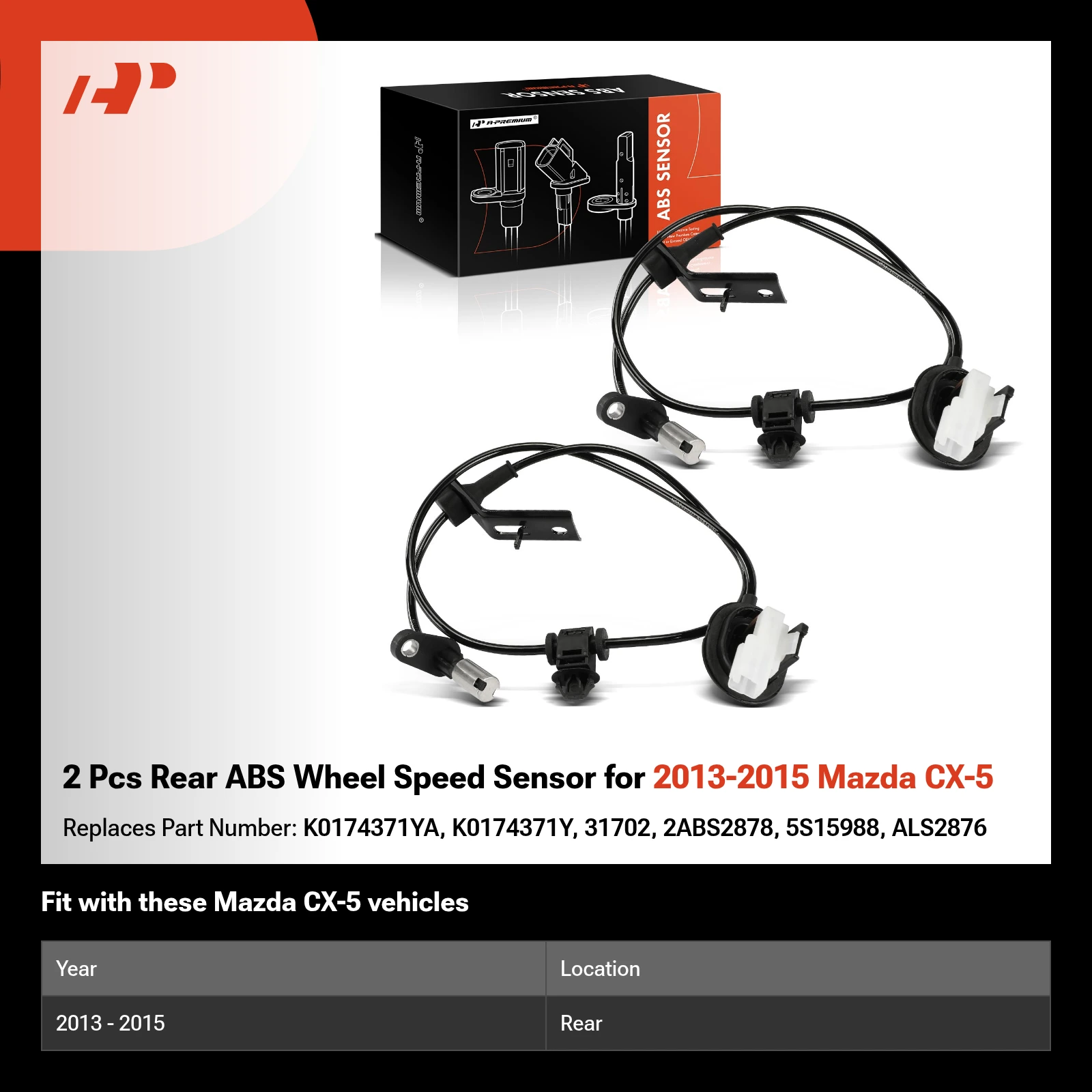 2 Pcs Rear ABS Wheel Speed Sensor for 2013-2015 Mazda CX-5