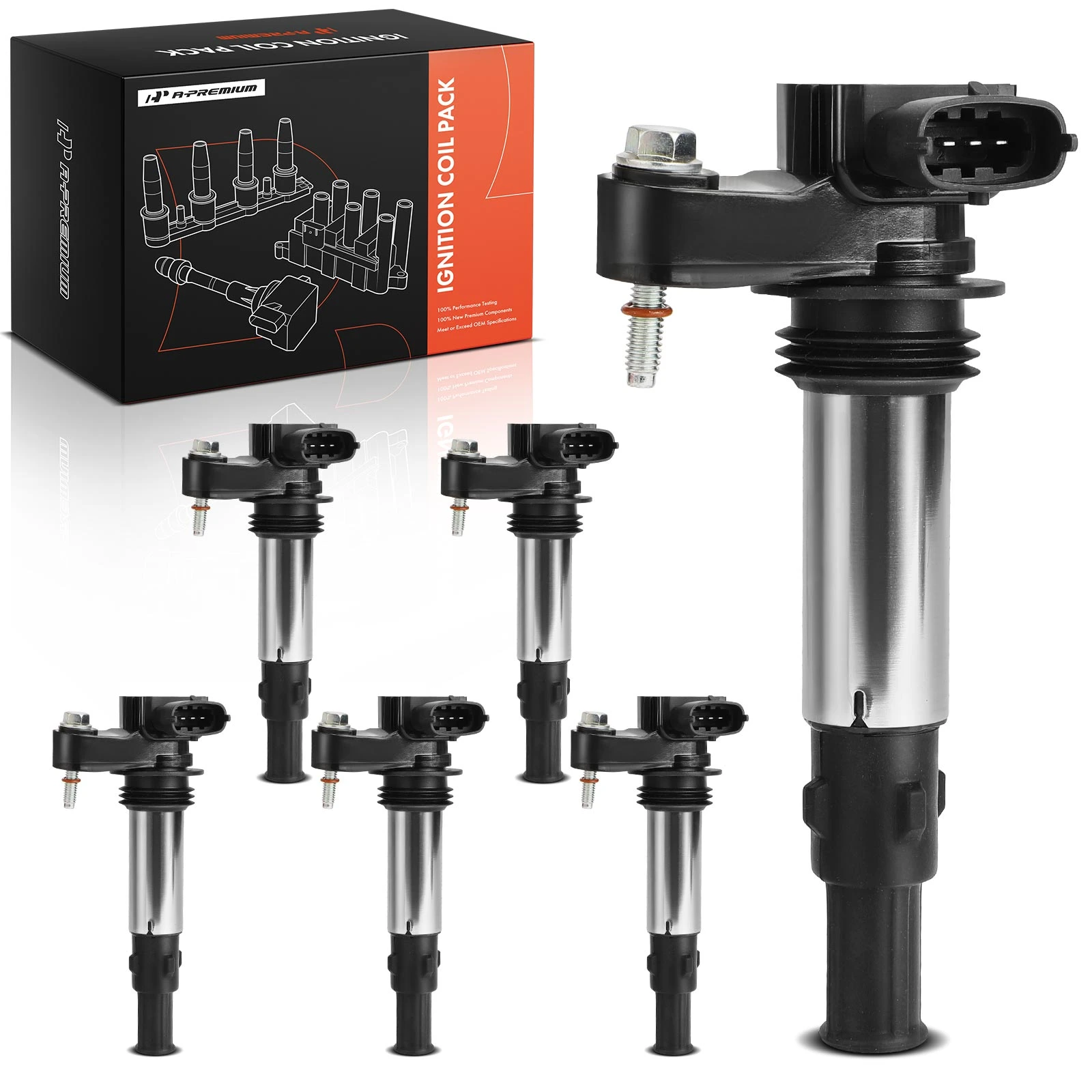 2009 Buick Enclave A Set of 6-Pc Ignition Coil 4-Blade Terminal Round, Rectangular A-Premium IC0136