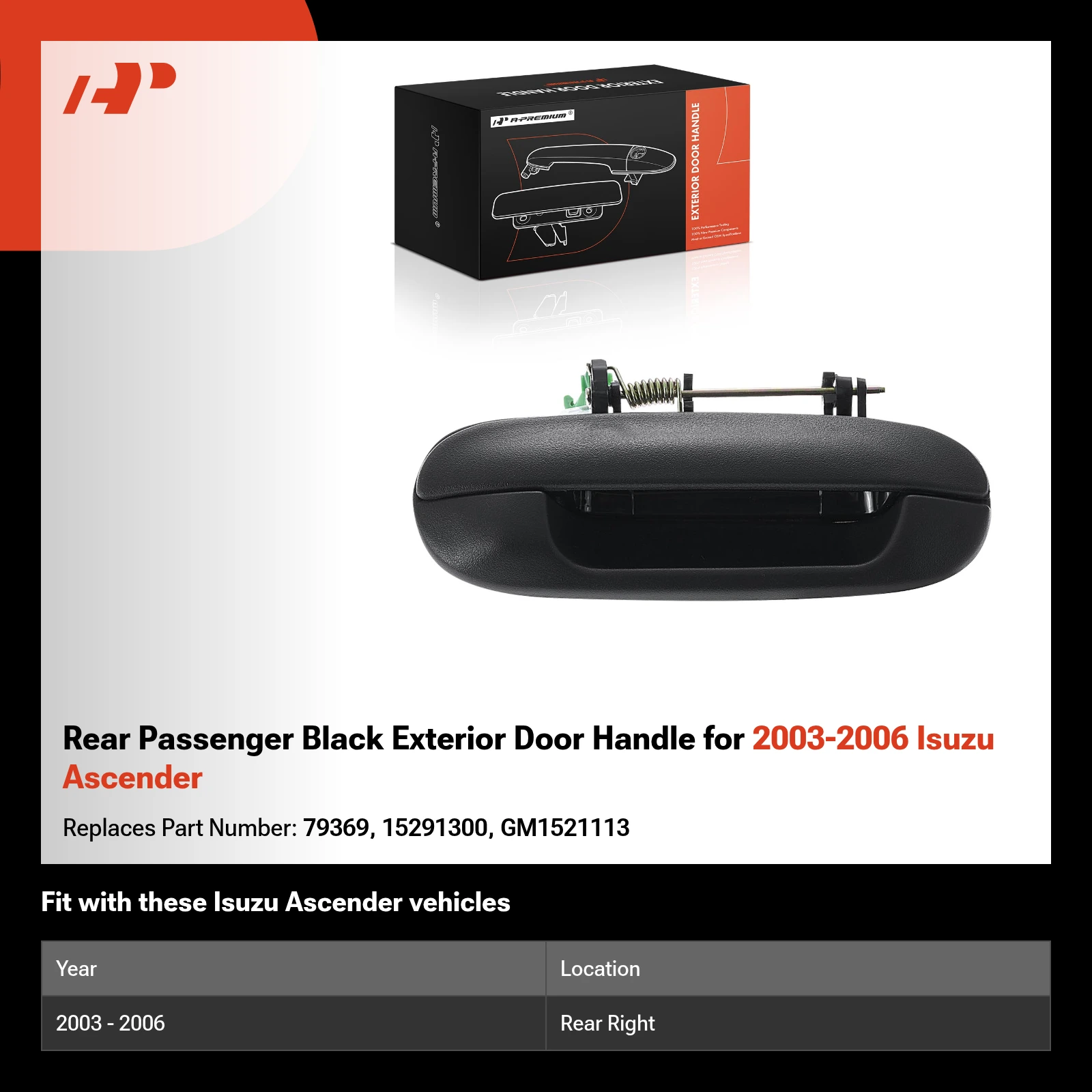 Rear Passenger Black Exterior Door Handle for 2003-2006 Isuzu Ascender