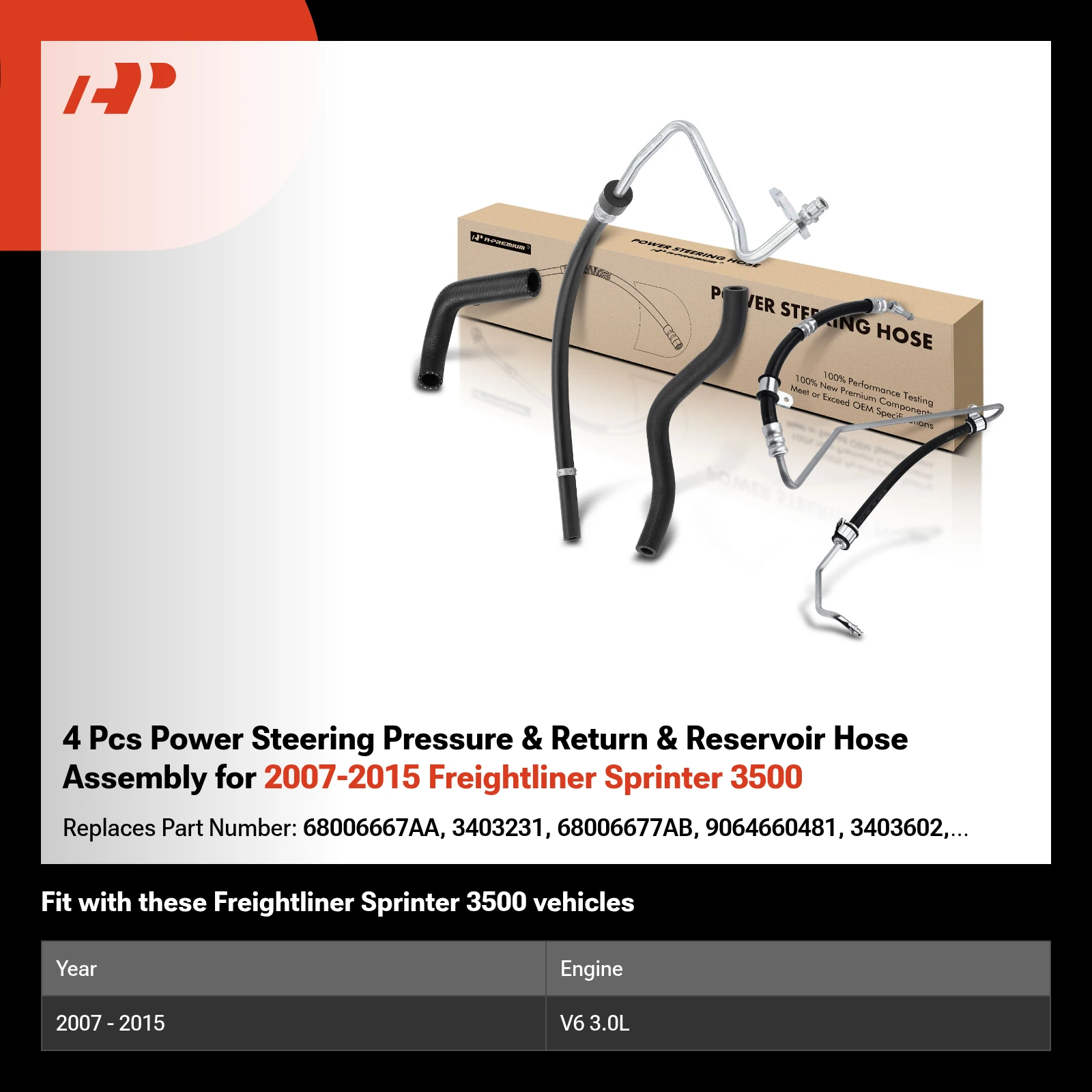 4 Pcs Power Steering Pressure & Return & Reservoir Hose Assembly for 2007-2015 Freightliner Sprinter 3500