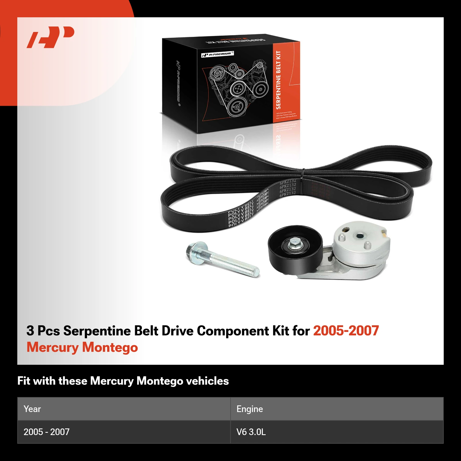 3 Pcs Serpentine Belt Drive Component Kit for 2005-2007 Mercury Montego