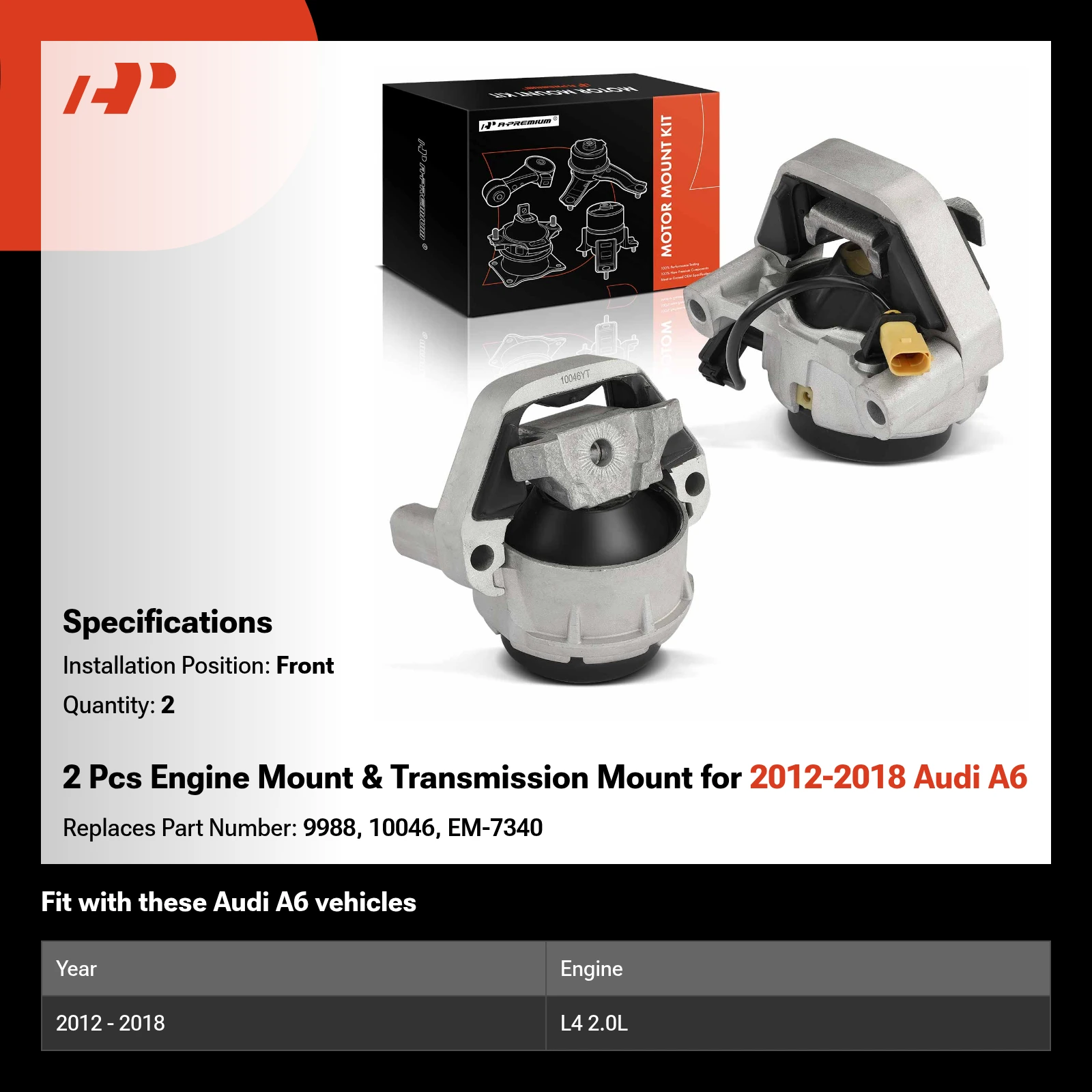 2 Pcs Engine Mount & Transmission Mount for 2012-2018 Audi A6