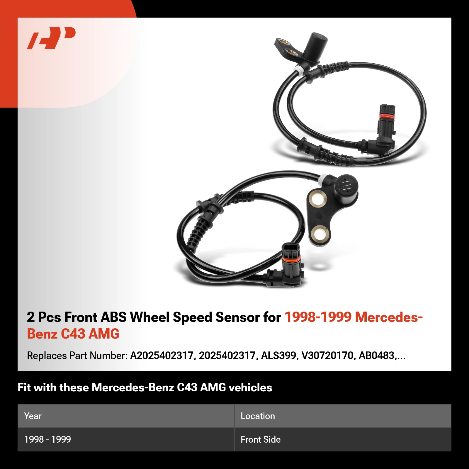 2 Pcs Front ABS Wheel Speed Sensor for 1998-1999 Mercedes-Benz C43 AMG