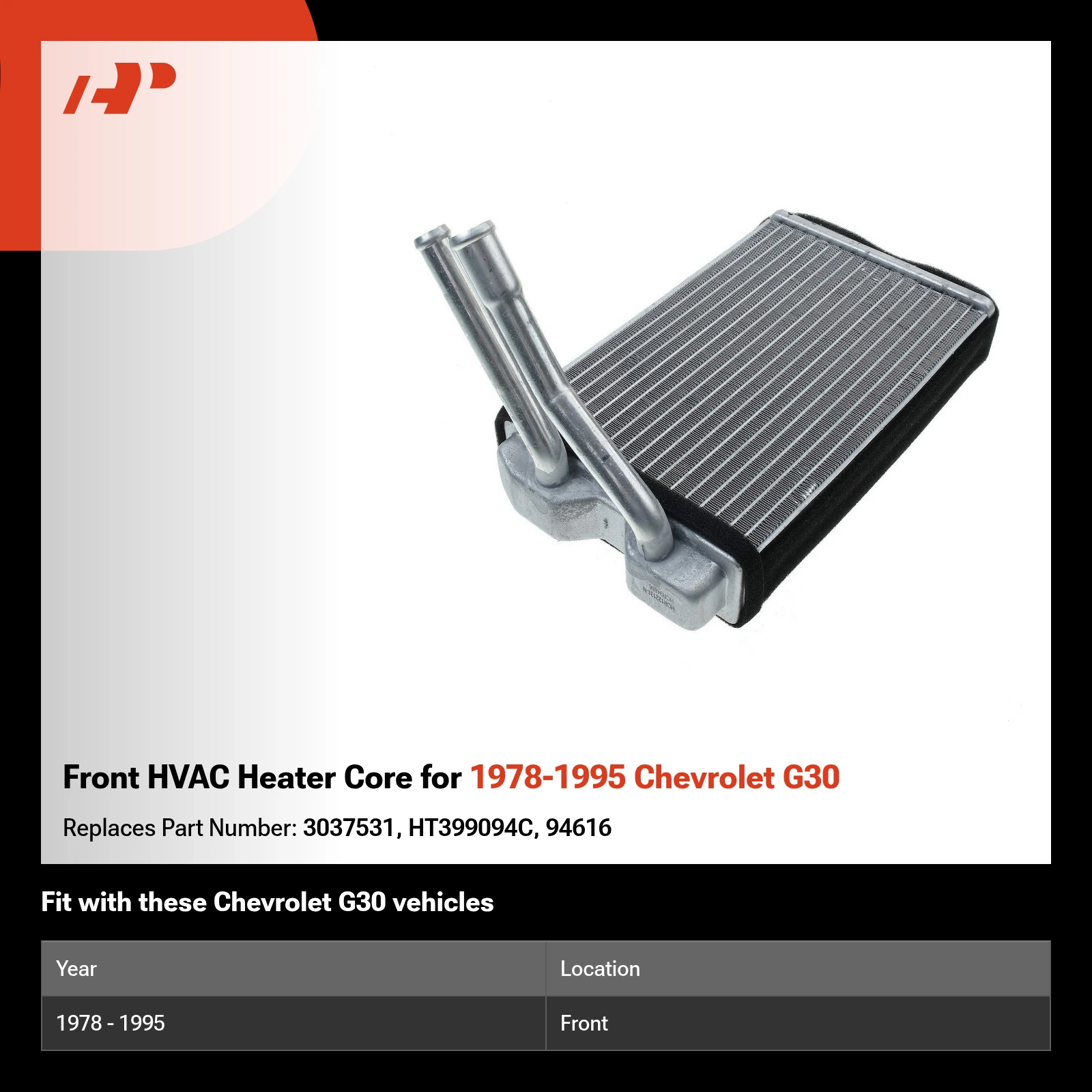 Front HVAC Heater Core for 1978-1995 Chevrolet G30
