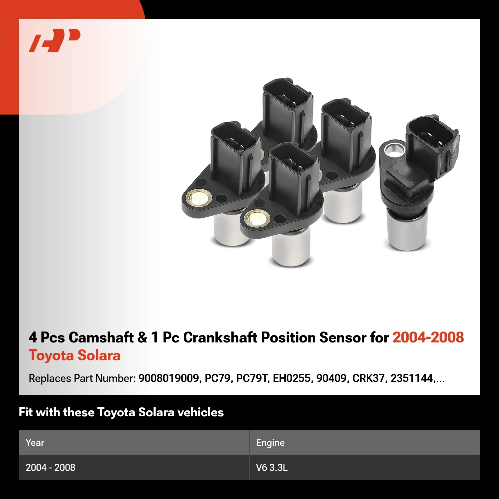 4 Pcs Camshaft & 1 Pc Crankshaft Position Sensor for 2004-2008 Toyota Solara