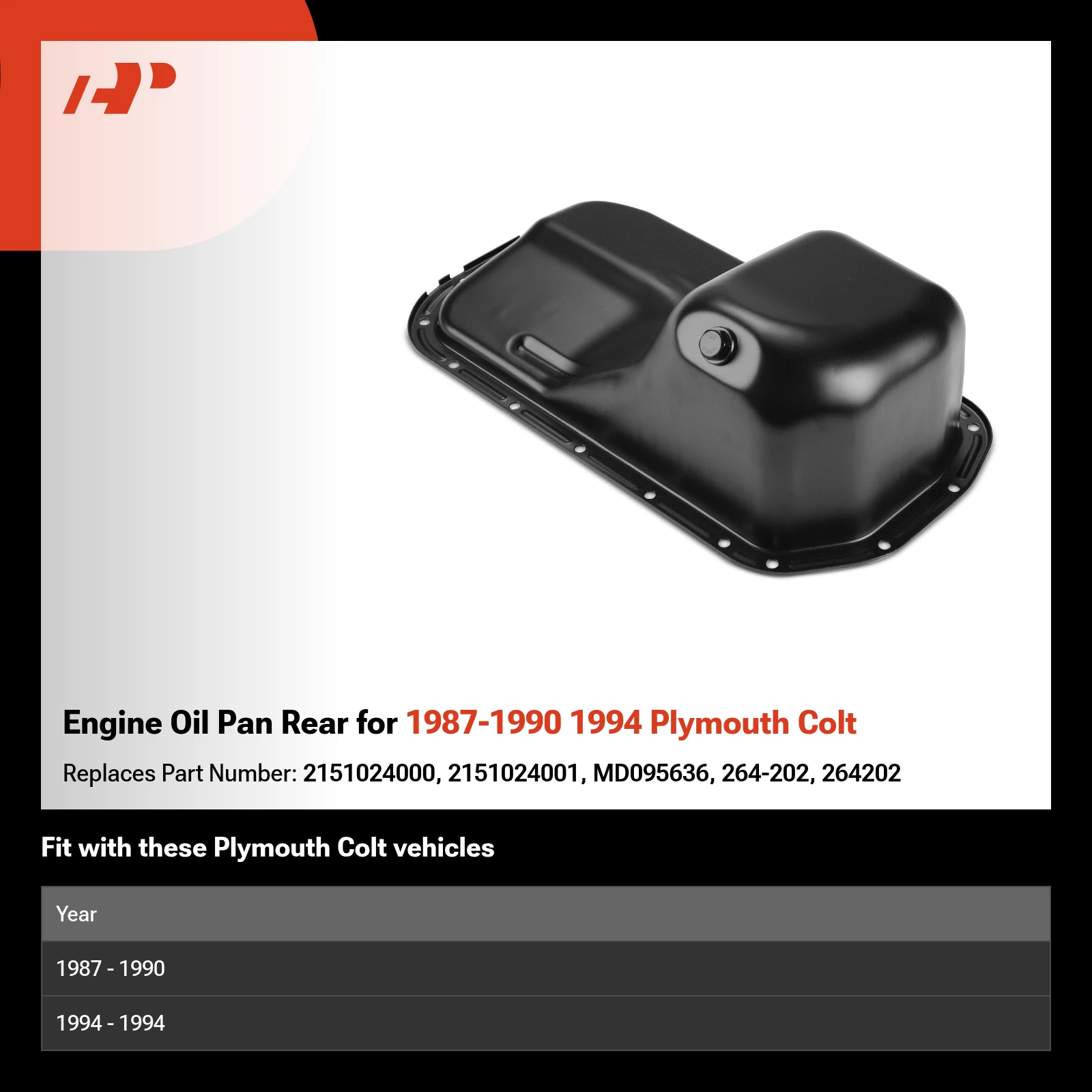 Engine Oil Pan Rear for 1987-1990 1994 Plymouth Colt