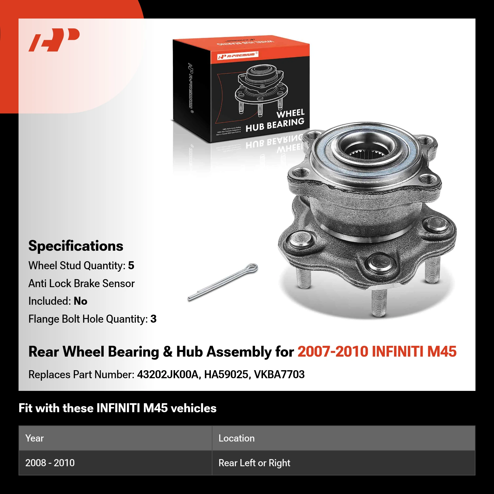 Rear Wheel Bearing & Hub Assembly for 2007-2010 INFINITI M45