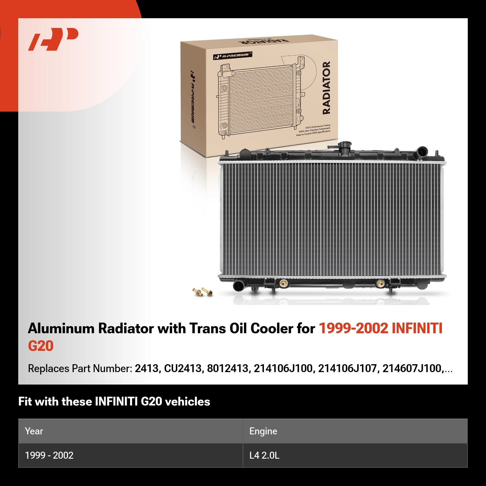 Aluminum Radiator with Trans Oil Cooler for 1999-2002 INFINITI G20