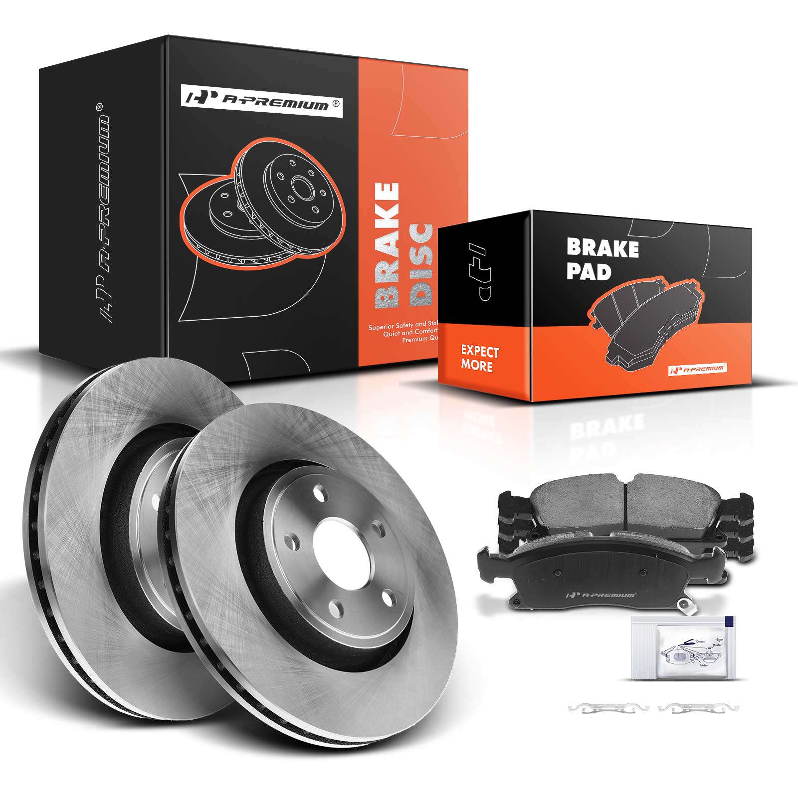 2011-2018 Jeep Grand Cherokee Disc Brake Rotors and Ceramic Pads Kit, 6 Pcs, Front Driver & Passenger, A-Premium, APBRPR328