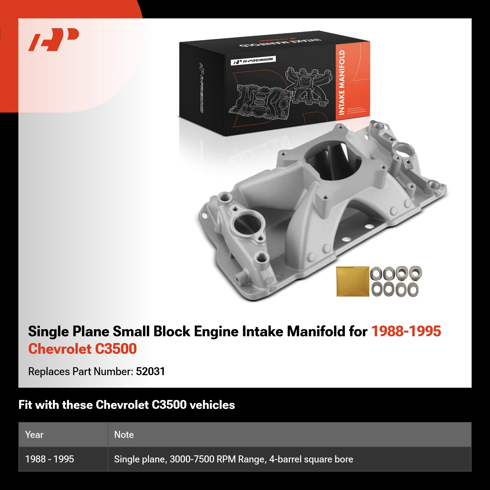 Single Plane Small Block Engine Intake Manifold for 1988-1995 Chevrolet C3500