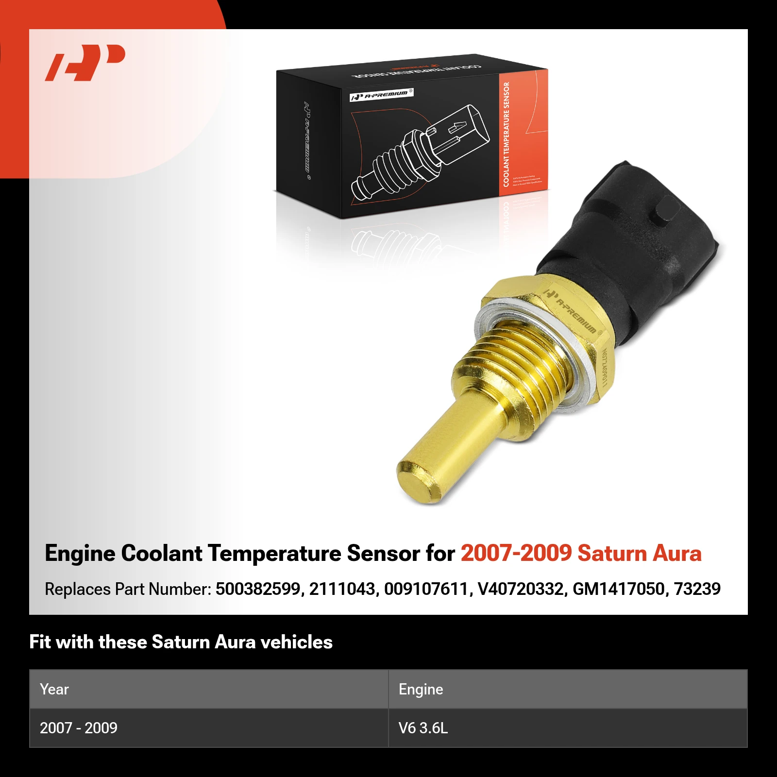 Engine Coolant Temperature Sensor for 2007-2009 Saturn Aura