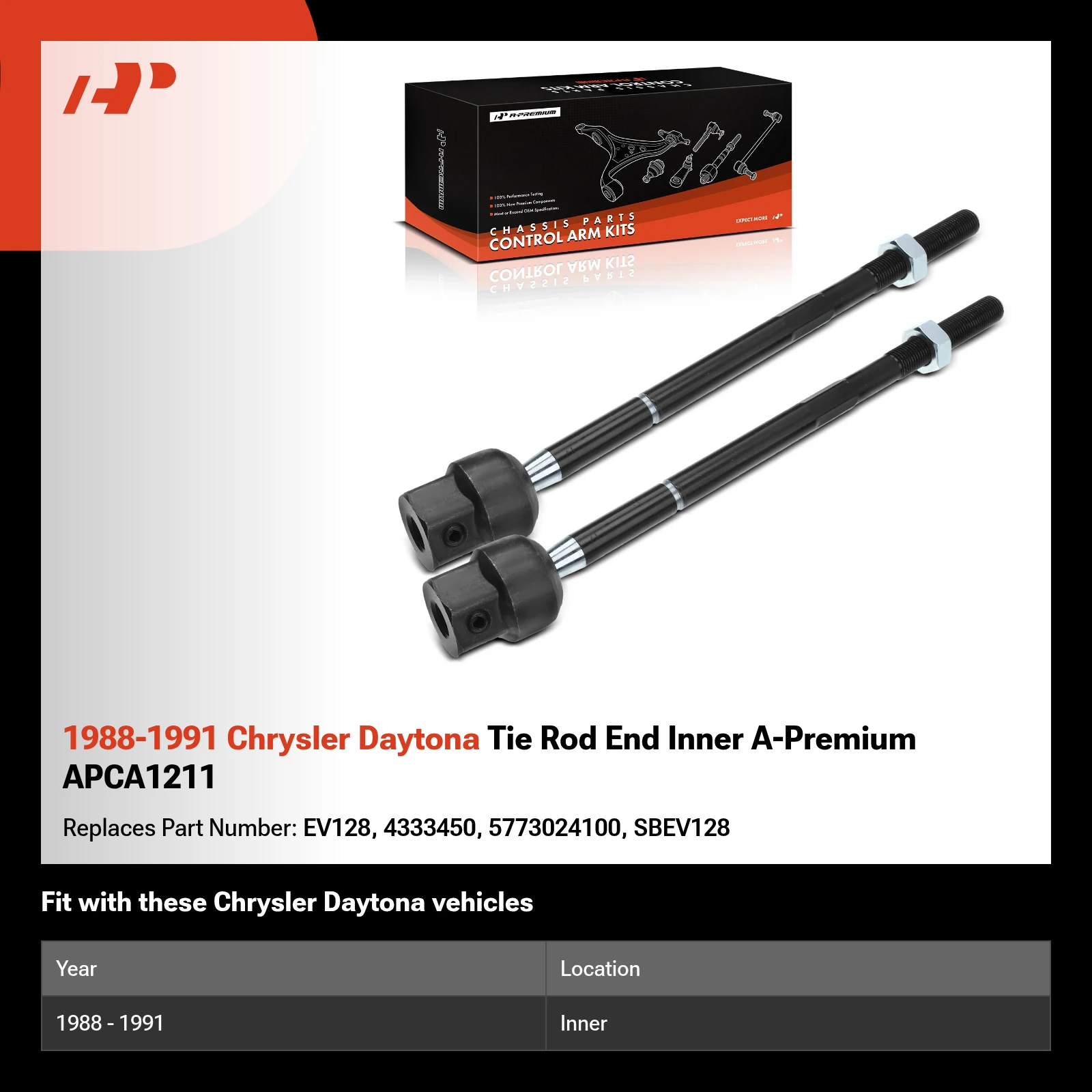 1988-1991 Chrysler Daytona Tie Rod End Inner A-Premium APCA1211