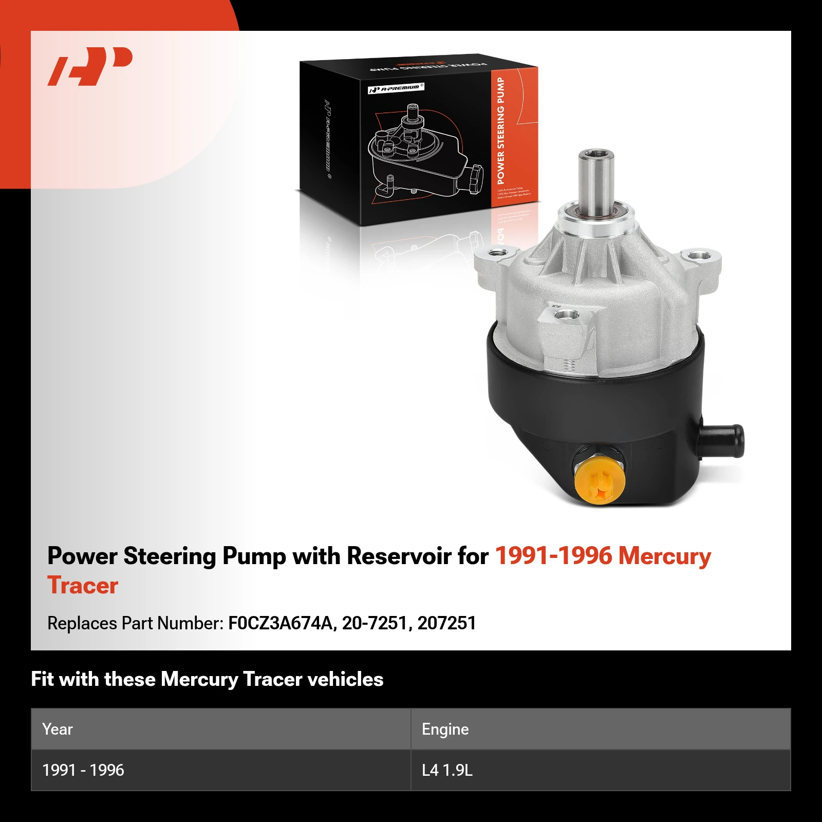 Power Steering Pump with Reservoir for 1991-1996 Mercury Tracer