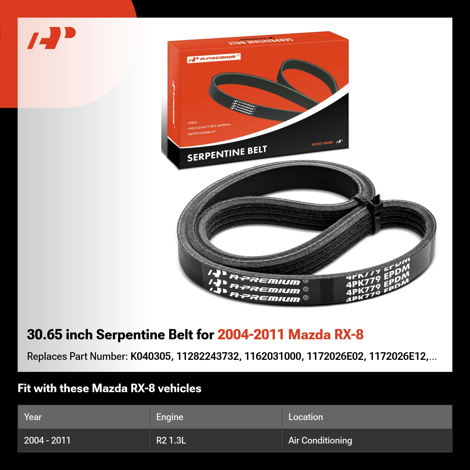 30.65 inch Serpentine Belt for 2004-2011 Mazda RX-8