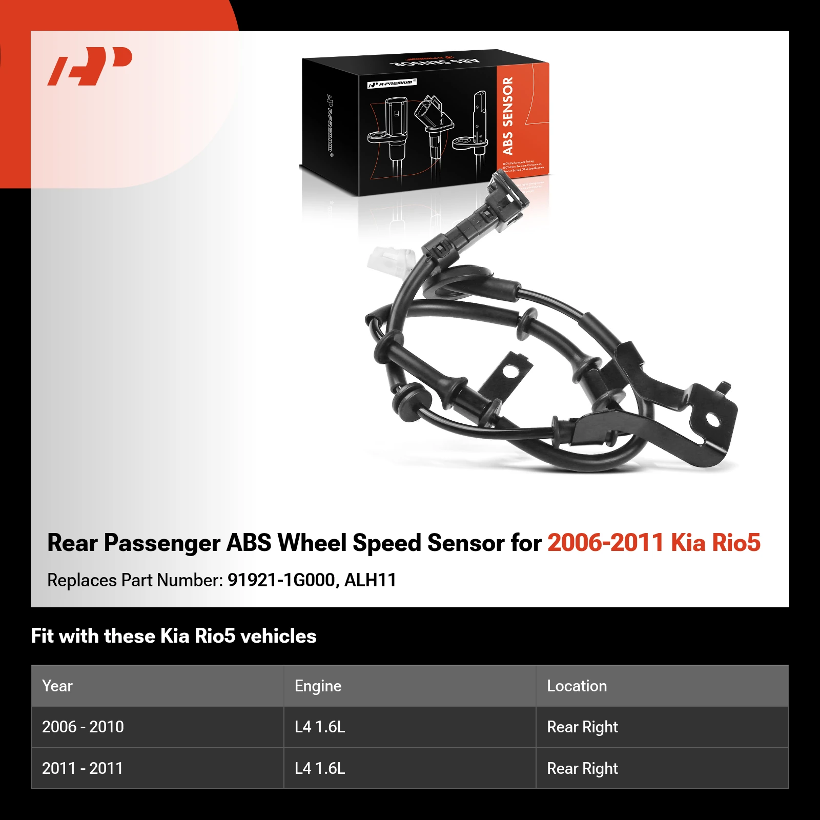 Rear Passenger ABS Wheel Speed Sensor for 2006-2011 Kia Rio5