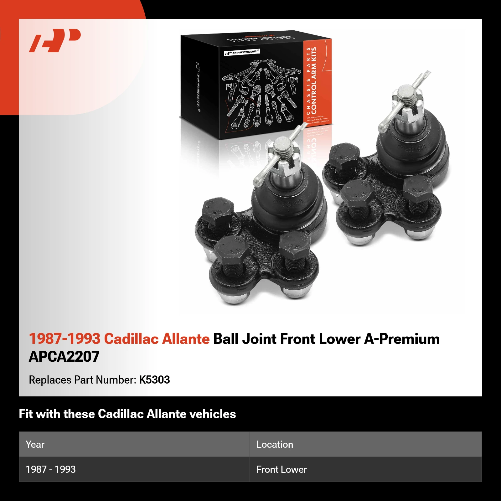 1987-1993 Cadillac Allante Ball Joint Front Lower A-Premium APCA2207