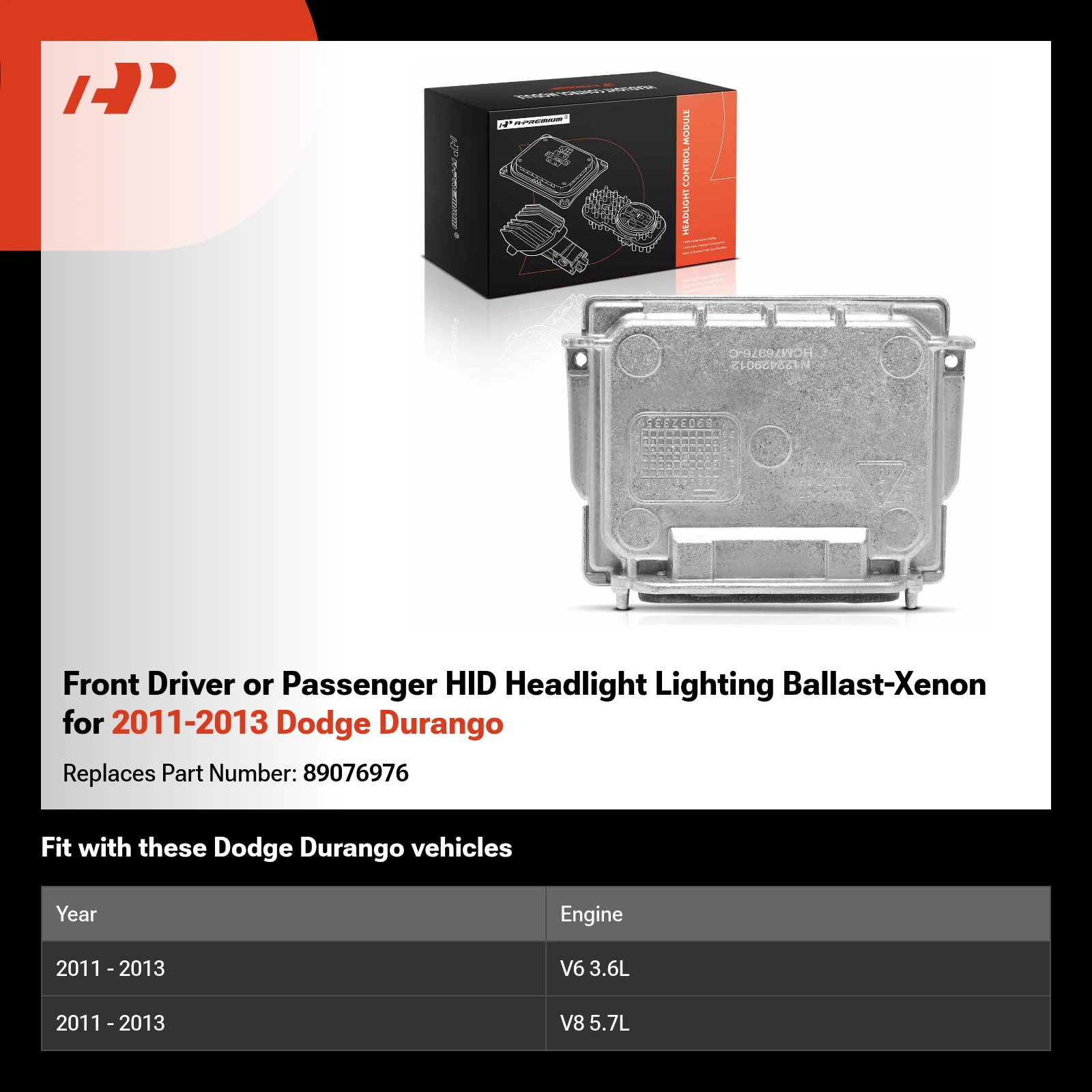 Front Driver or Passenger HID Headlight Lighting Ballast-Xenon for 2011-2013 Dodge Durango