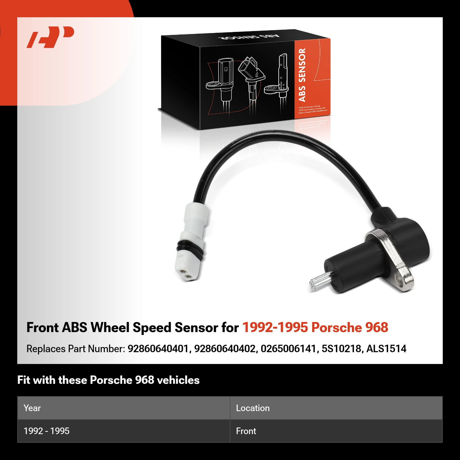 Front ABS Wheel Speed Sensor for 1992-1995 Porsche 968