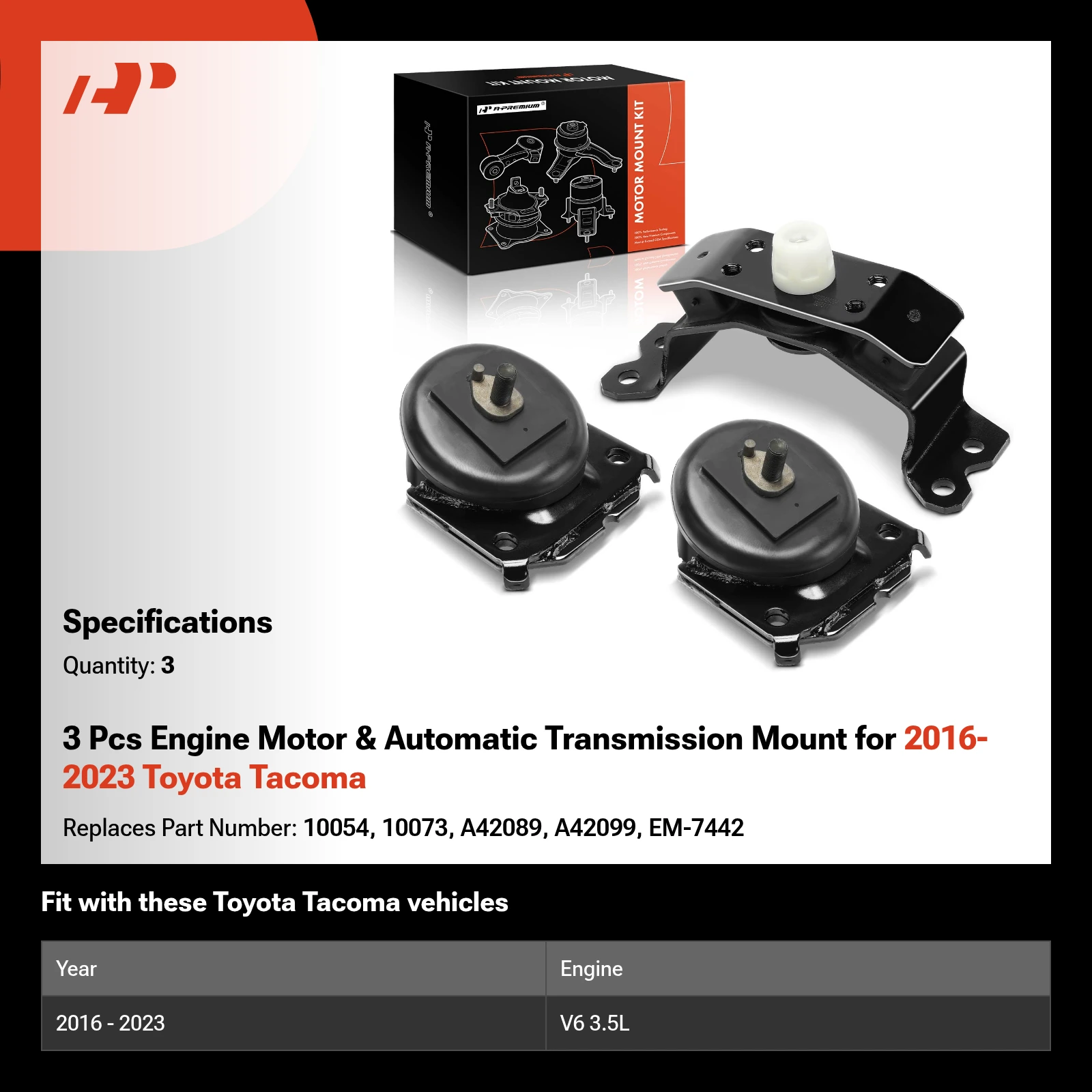 3 Pcs Engine Motor & Automatic Transmission Mount for 2016-2023 Toyota Tacoma