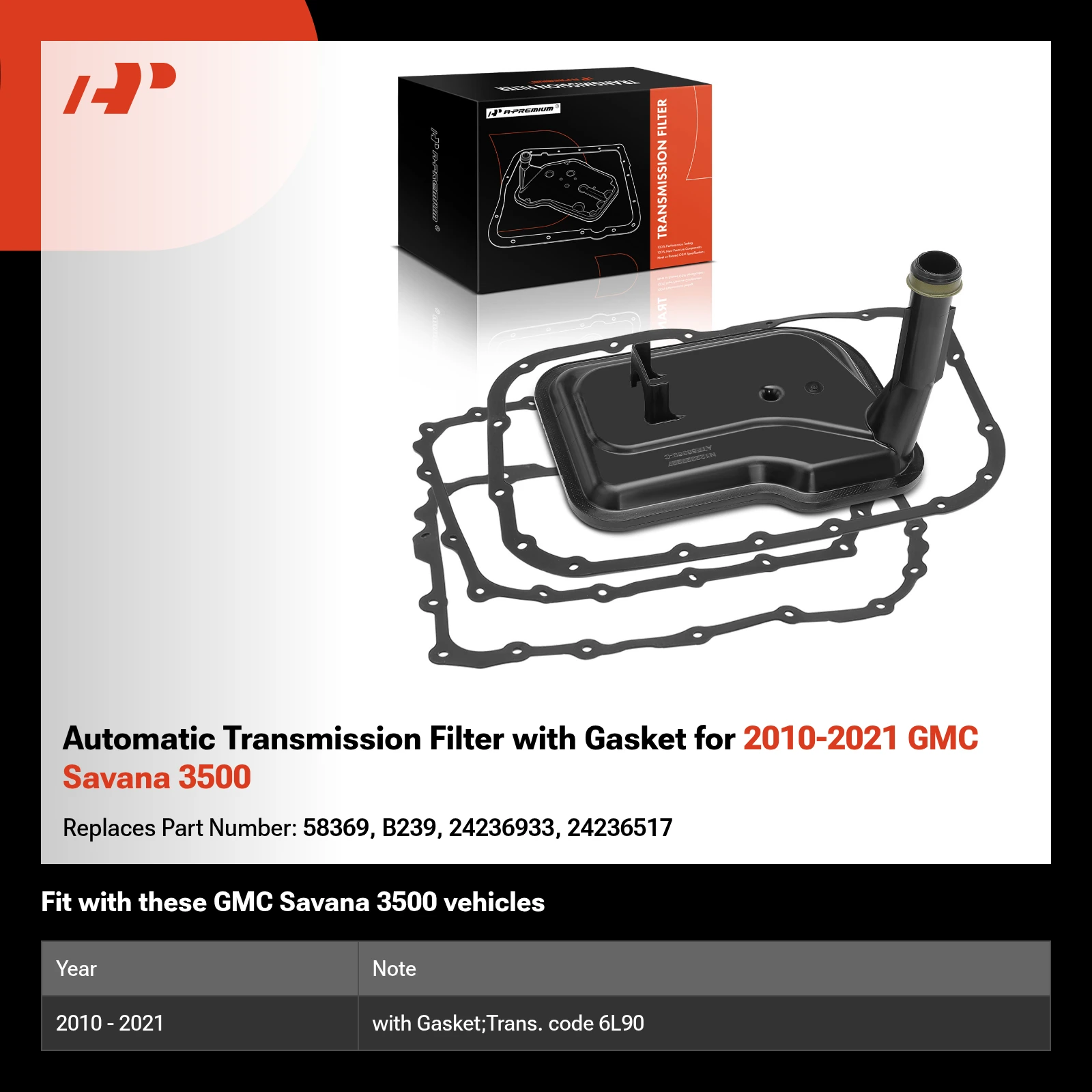 Automatic Transmission Filter with Gasket for 2010-2021 GMC Savana 3500
