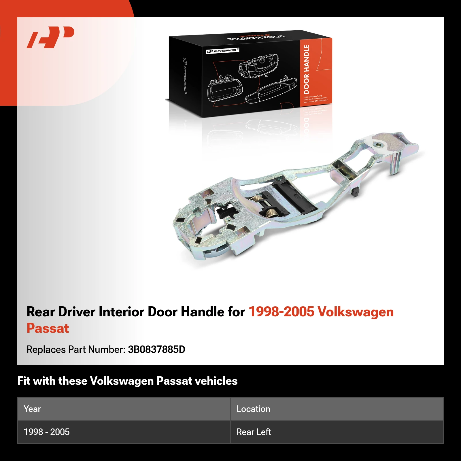 Rear Driver Interior Door Handle for 1998-2005 Volkswagen Passat