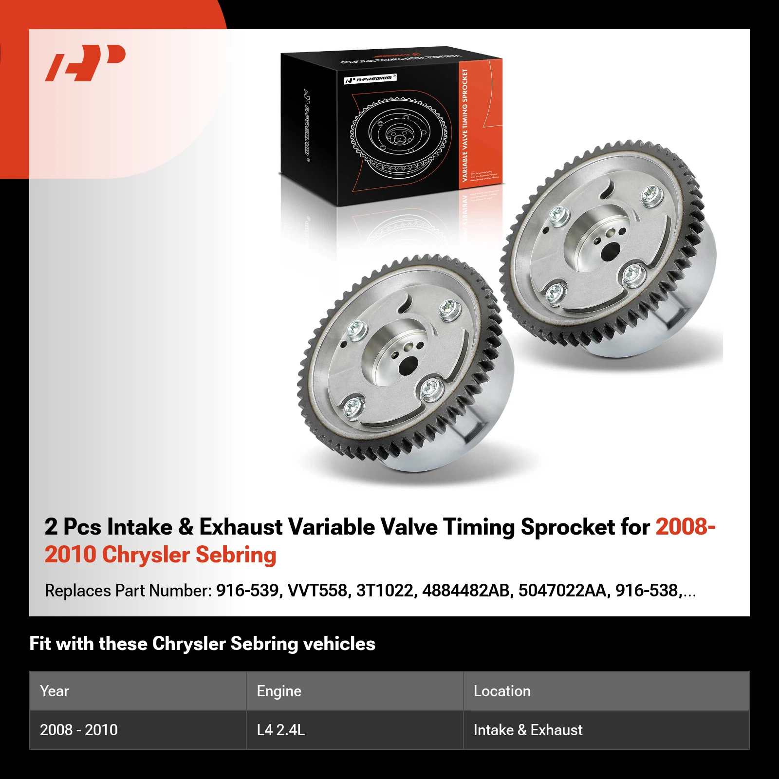 2 Pcs Intake & Exhaust Variable Valve Timing Sprocket for 2008-2010 Chrysler Sebring