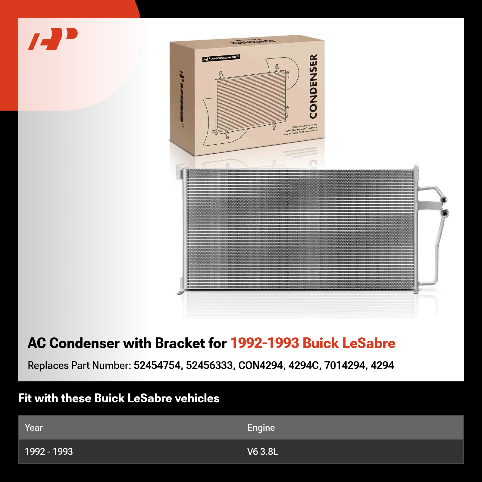 AC Condenser with Bracket for 1992-1993 Buick LeSabre