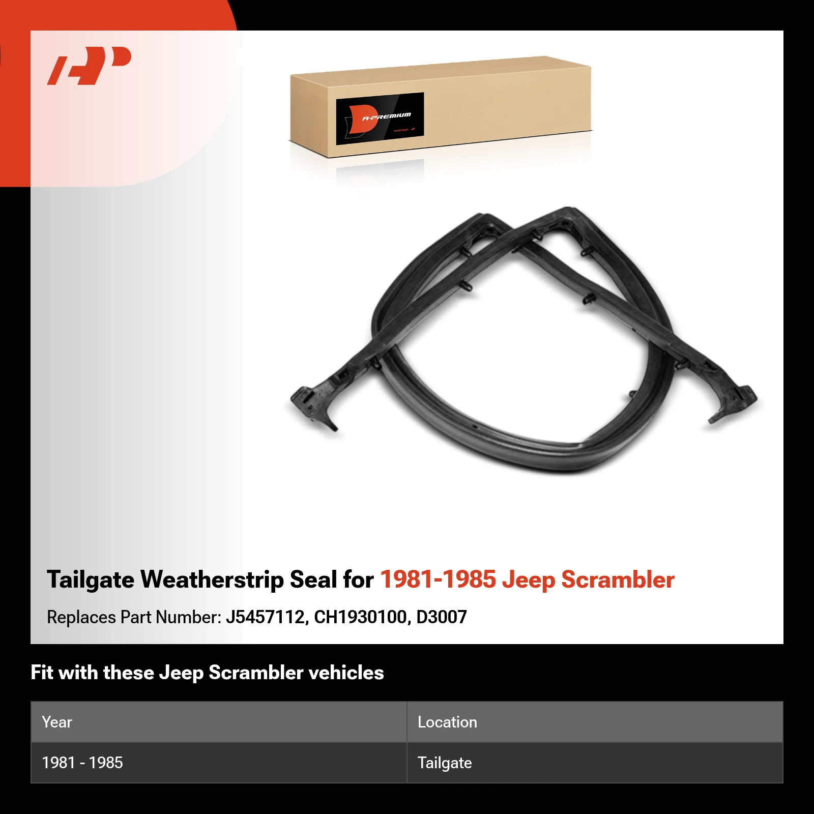 Tailgate Weatherstrip Seal for 1981-1985 Jeep Scrambler