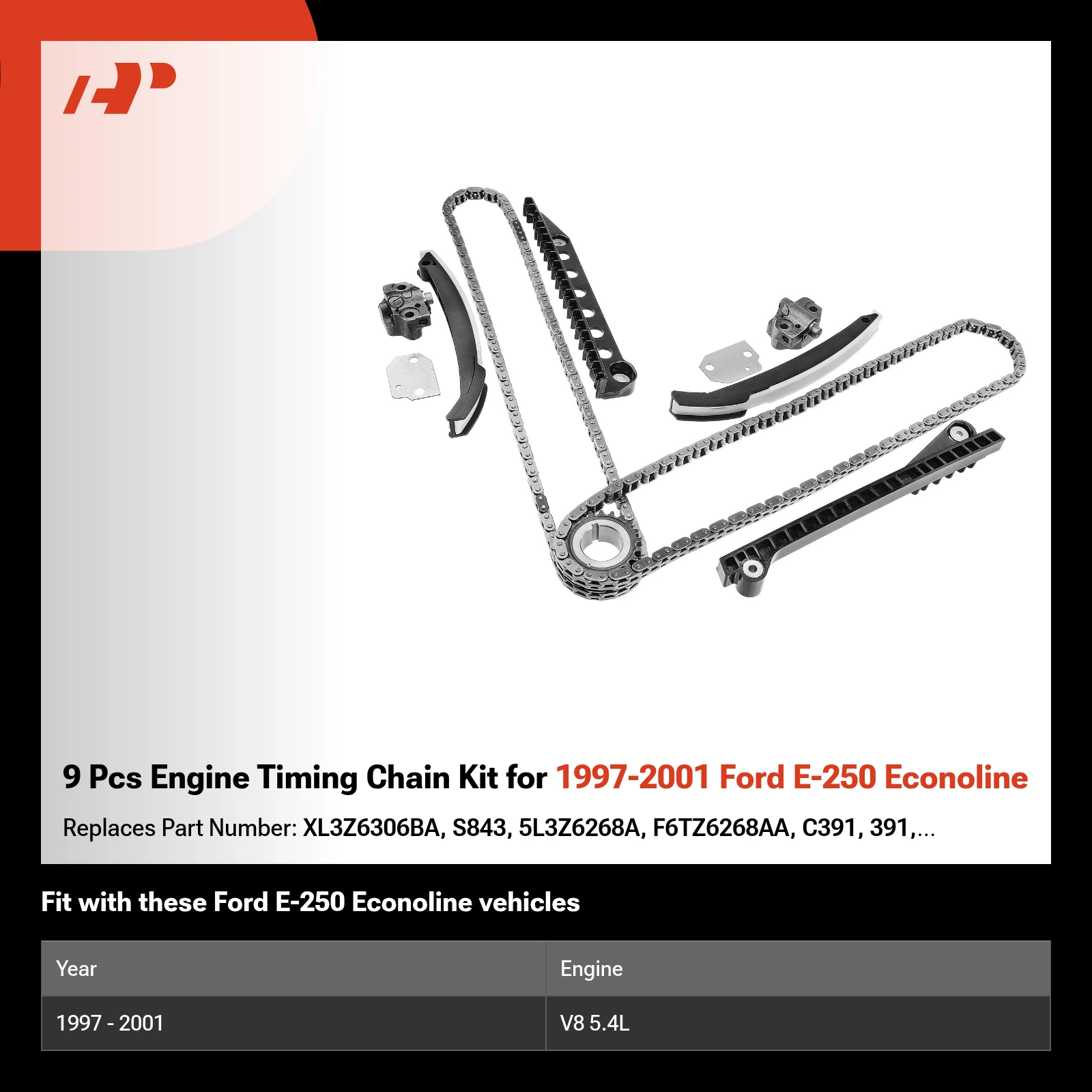 9 Pcs Engine Timing Chain Kit for 1997-2001 Ford E-250 Econoline