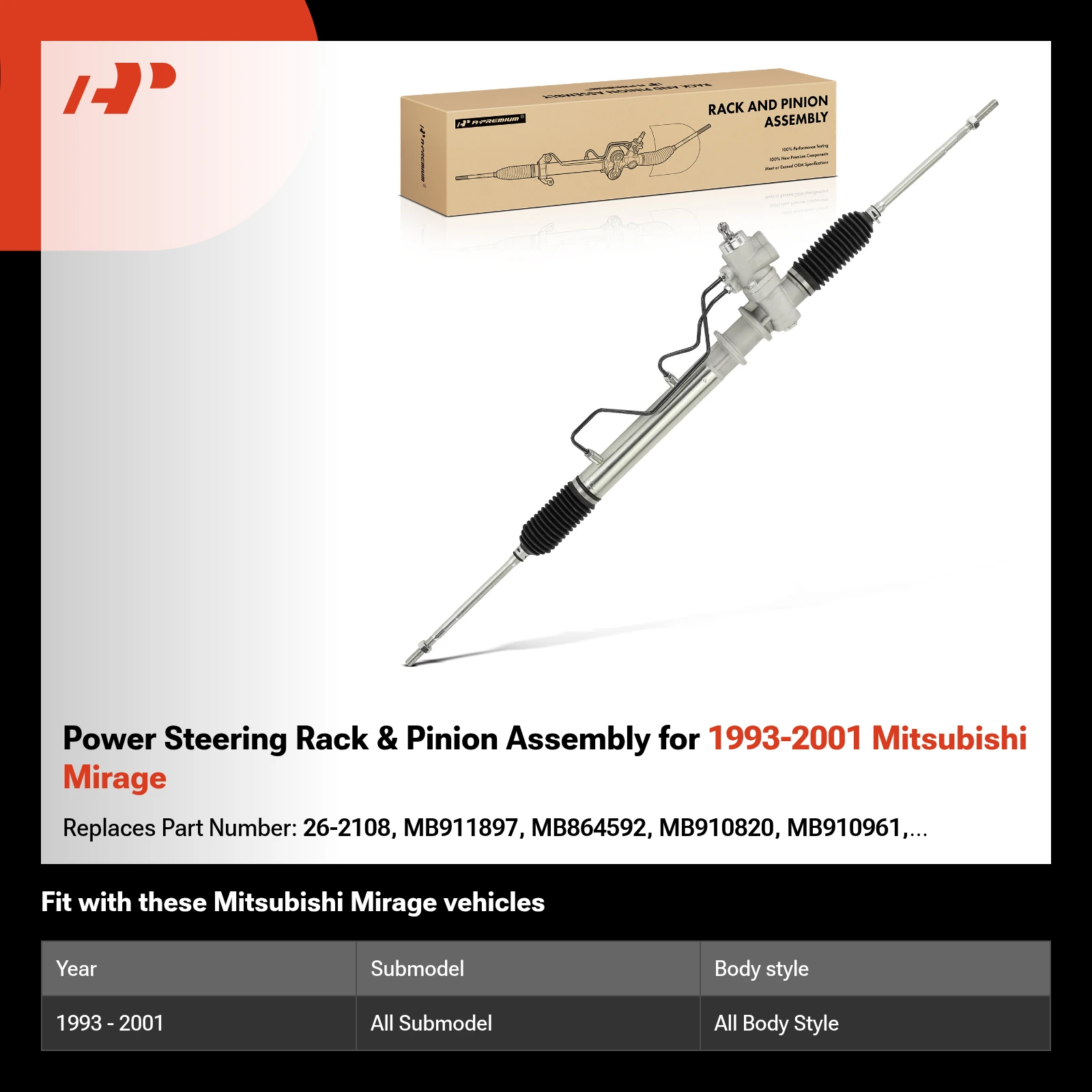 Power Steering Rack & Pinion Assembly for 1993-2001 Mitsubishi Mirage
