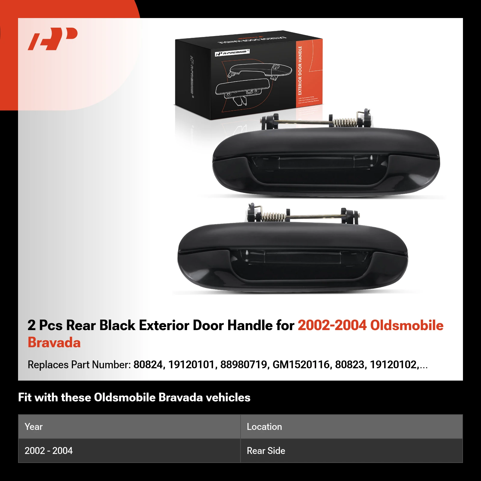 2 Pcs Rear Black Exterior Door Handle for 2002-2004 Oldsmobile Bravada