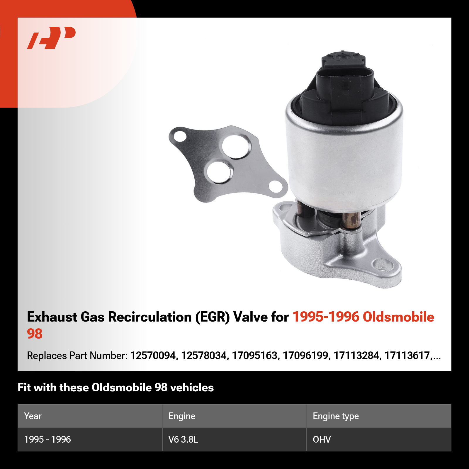 Exhaust Gas Recirculation (EGR) Valve for 1995-1996 Oldsmobile 98
