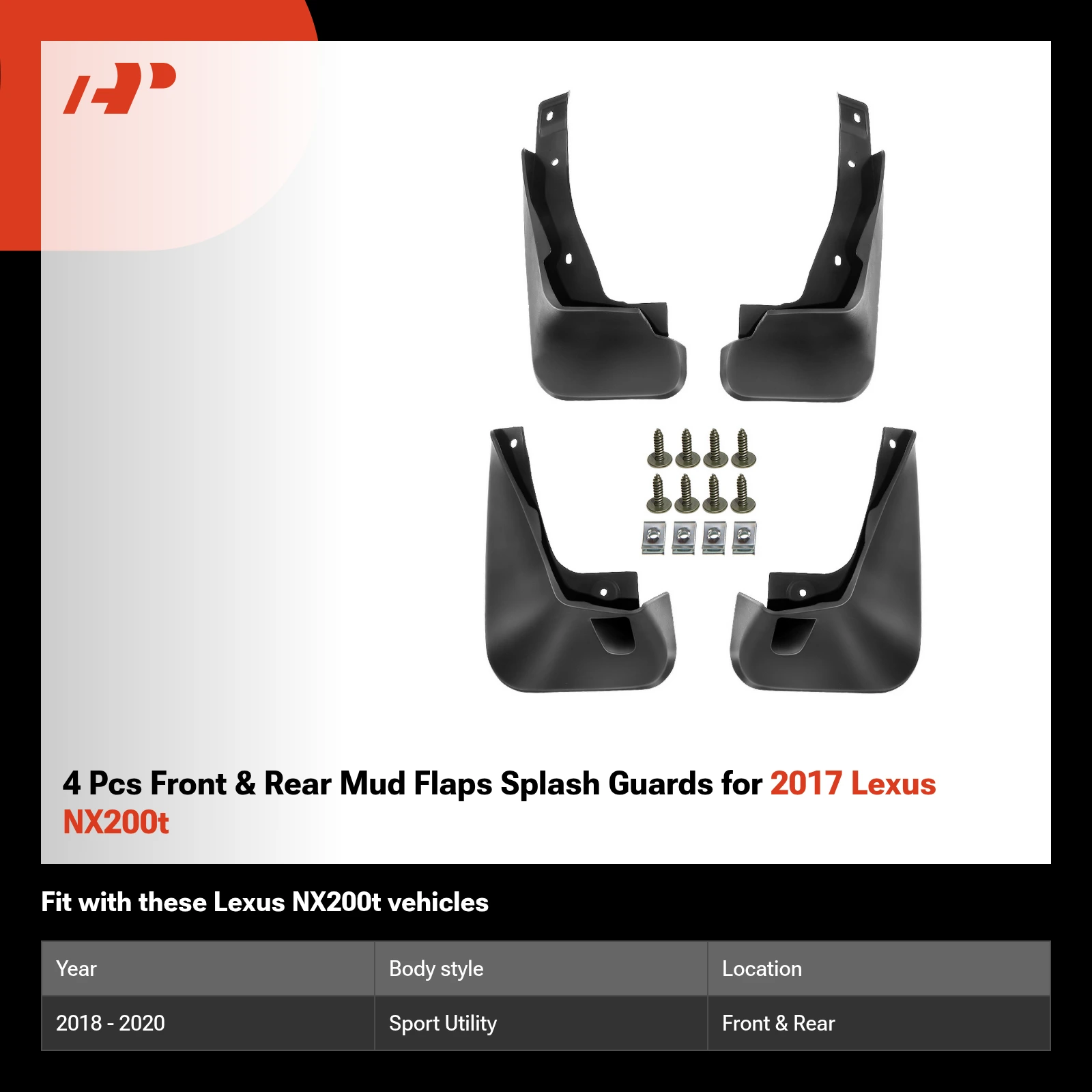 4 Pcs Front & Rear Mud Flaps Splash Guards for 2017 Lexus NX200t